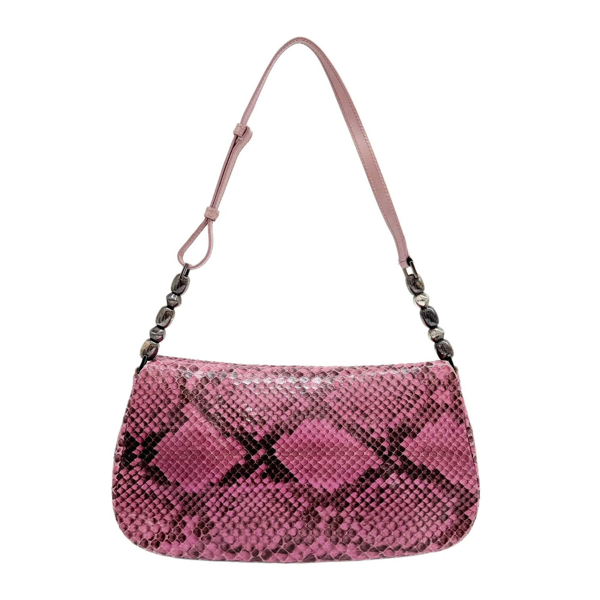 Malice Pearl Pink Python Embossed Leather Shoulder Bag - Image 2
