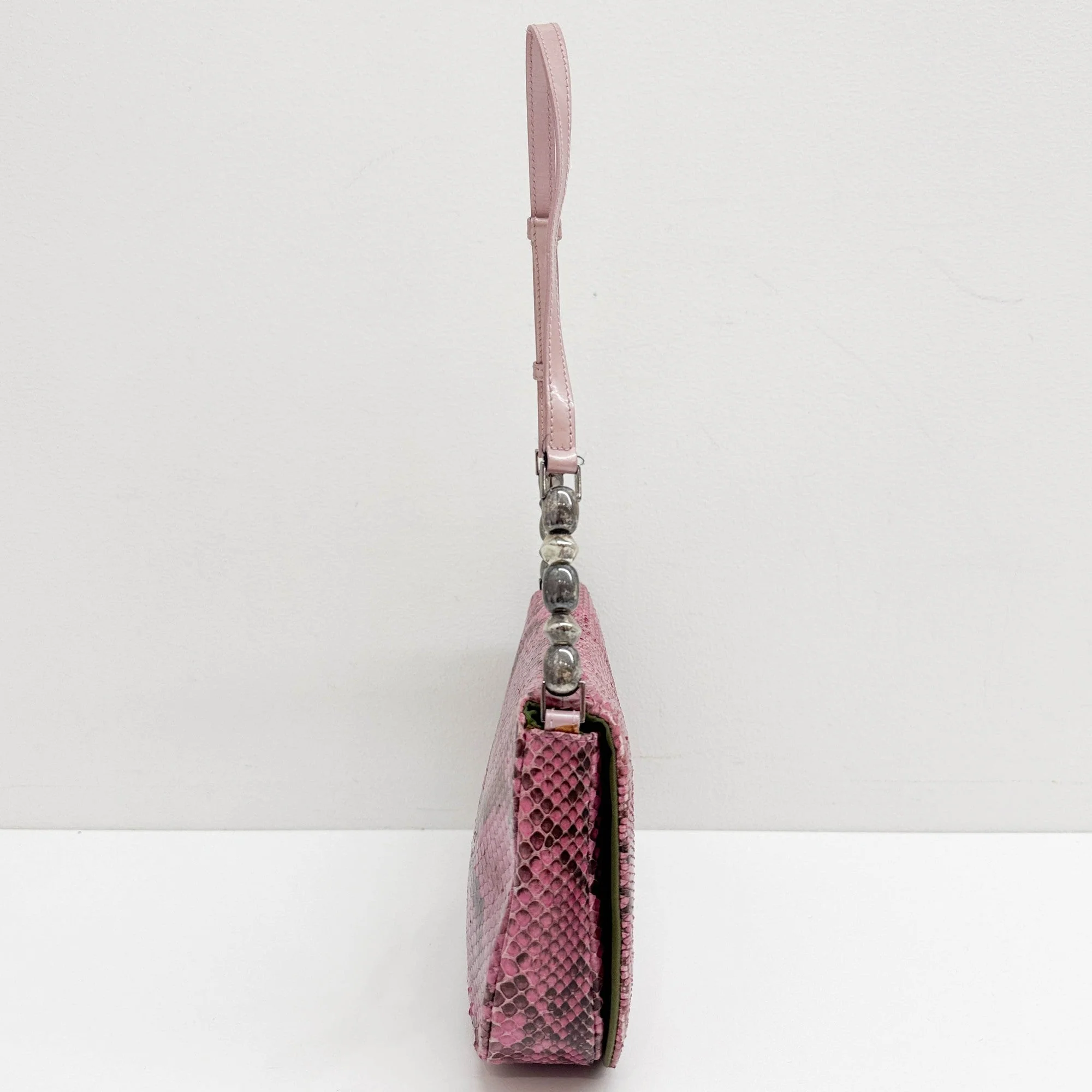 Malice Pearl Pink Python Embossed Leather Shoulder Bag - Image 4