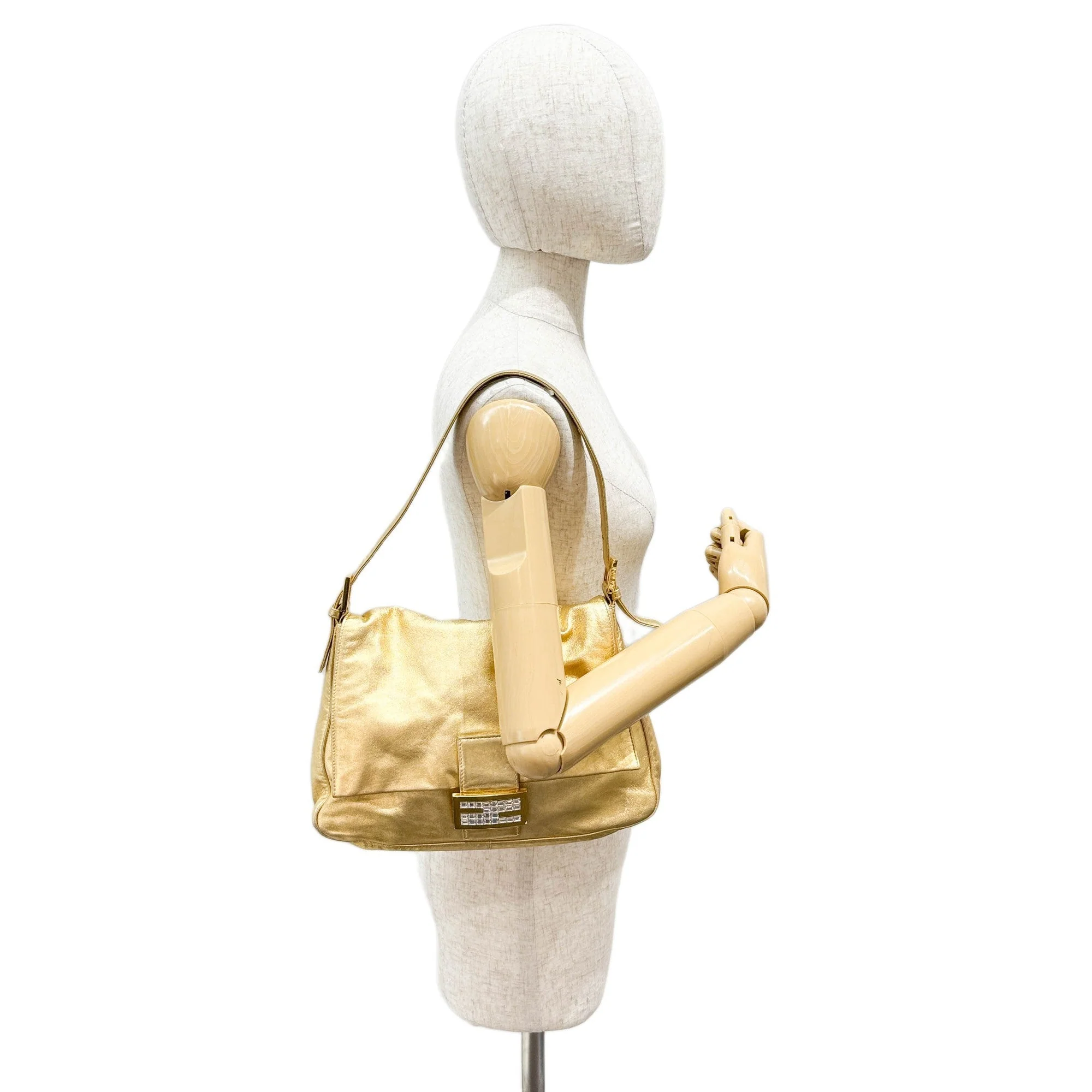 Mamma Baguette Gold Leather Shoulder Bag - Image 3