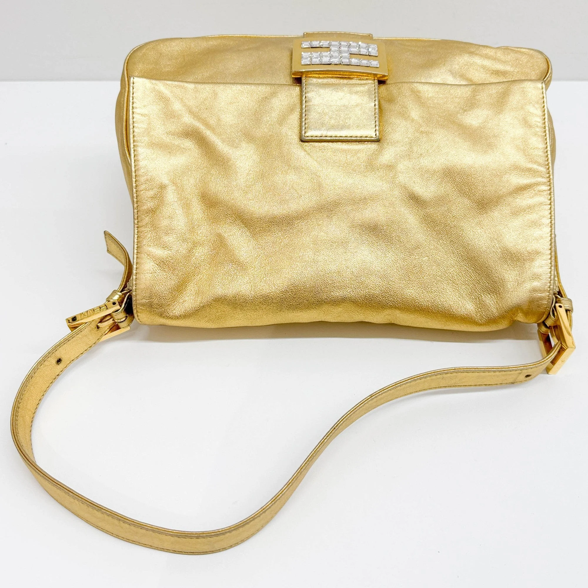 Mamma Baguette Gold Leather Shoulder Bag - Image 7