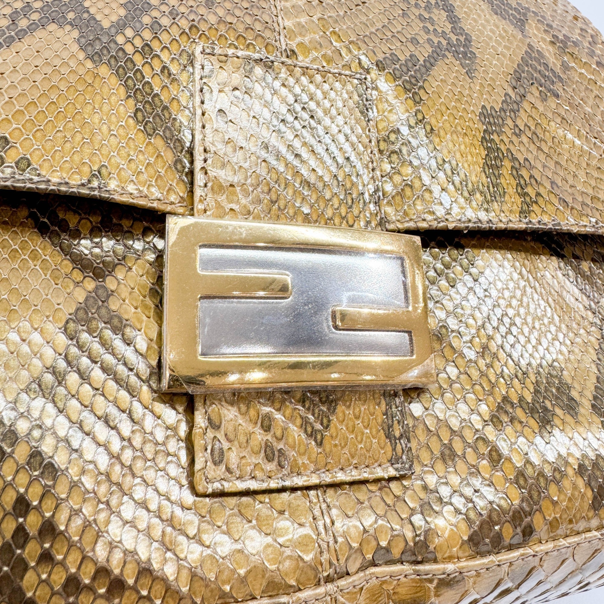 Mamma Baguette Gold Python Embossed Leather Shoulder Bag - Image 13