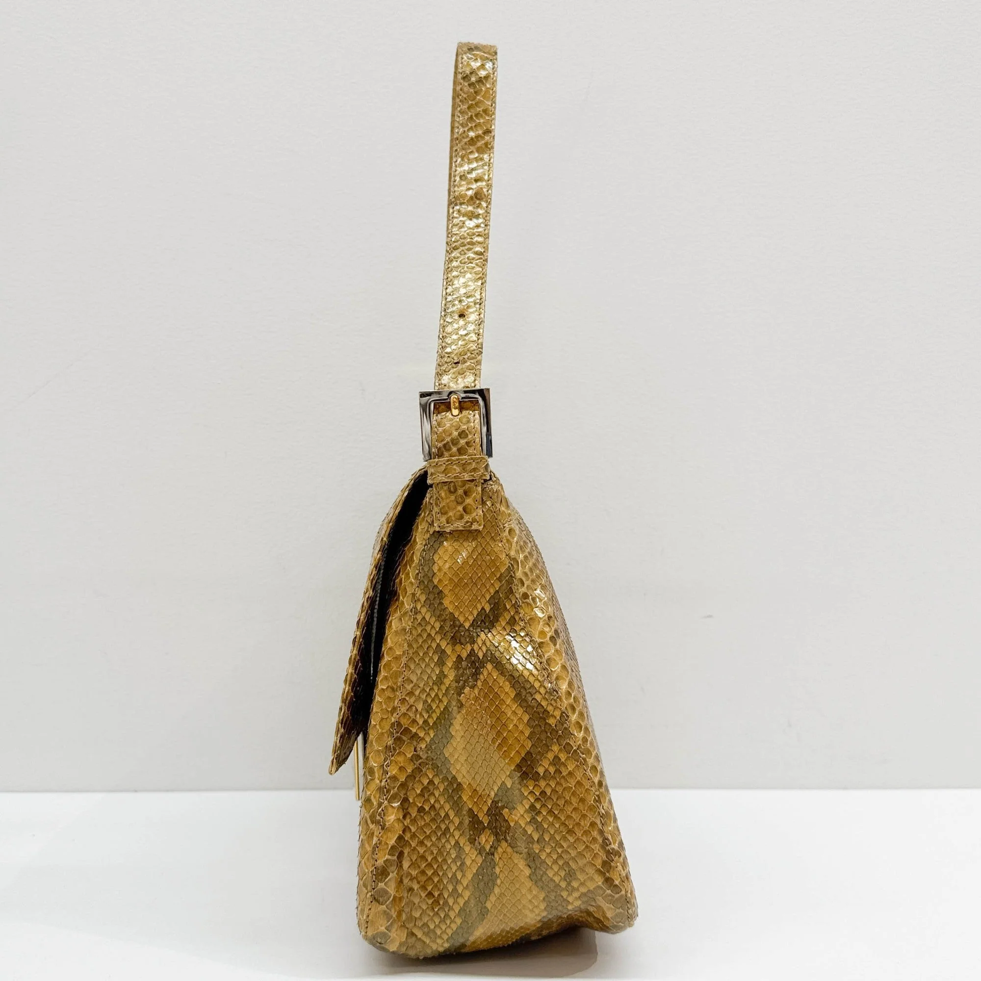 Mamma Baguette Gold Python Embossed Leather Shoulder Bag - Image 5