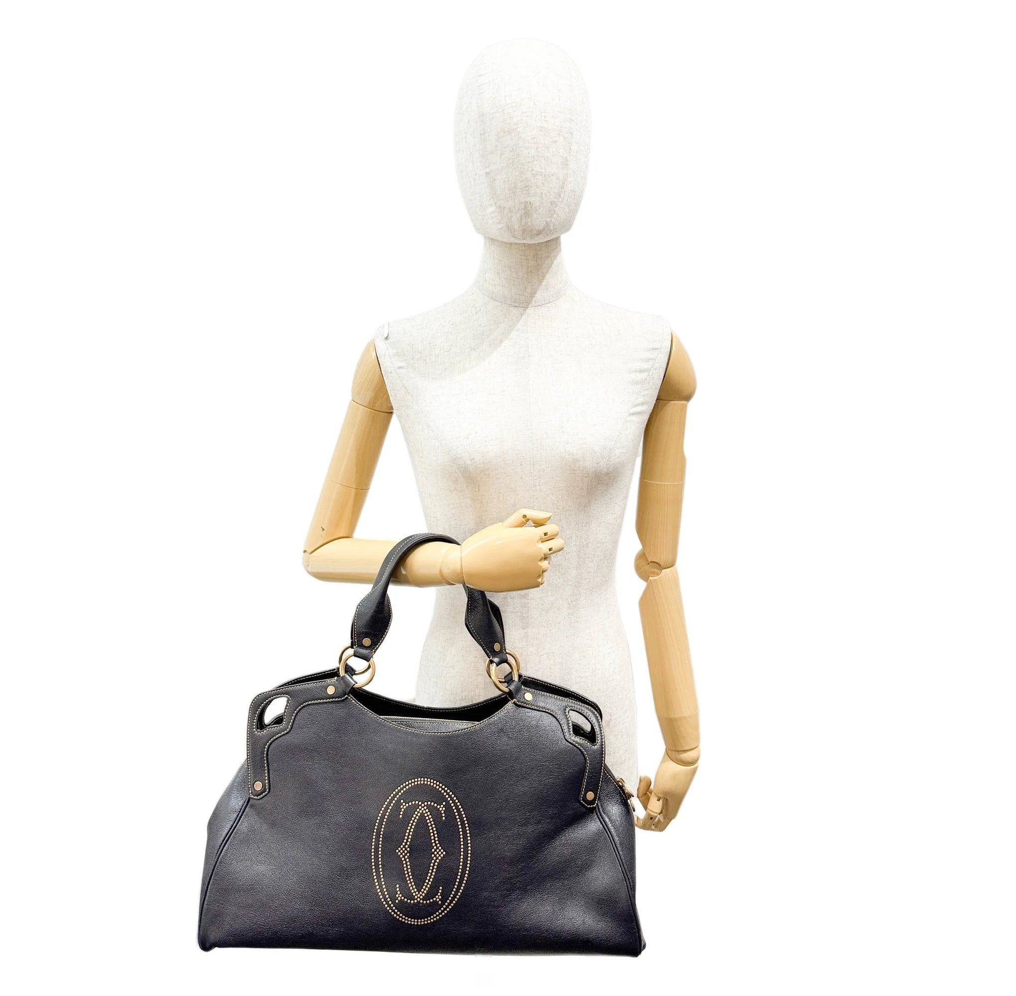 Marcello in Black Leather and Gold Details Shoulder Bag - Image 3