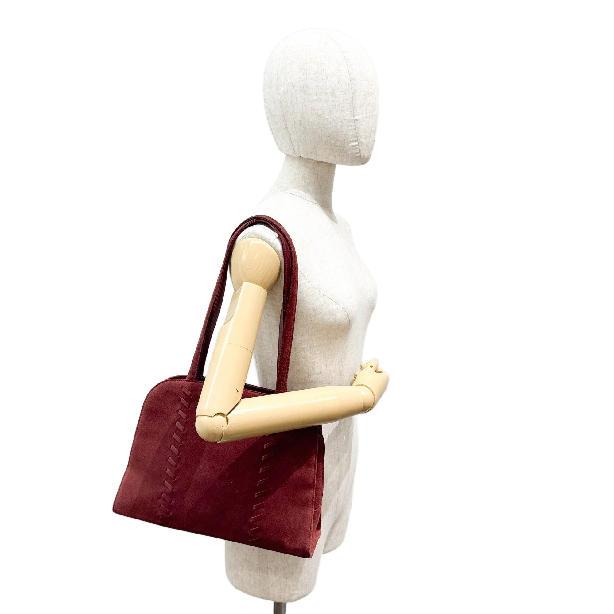 Maroon Red Suede Shoulder Bag - Image 3
