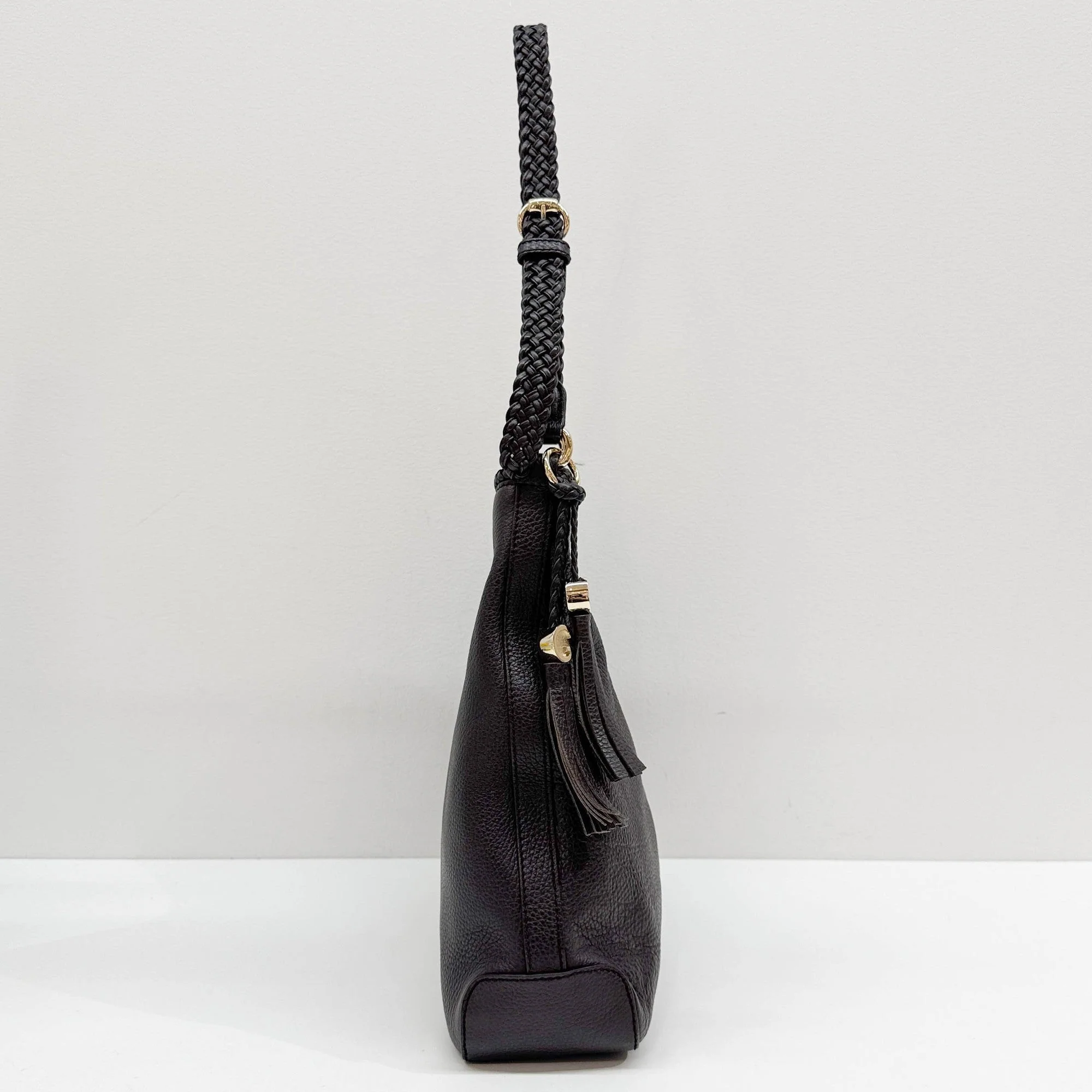 Marrakech Braided Strap Brown Pebbled Leather Hobo Bag - Image 5