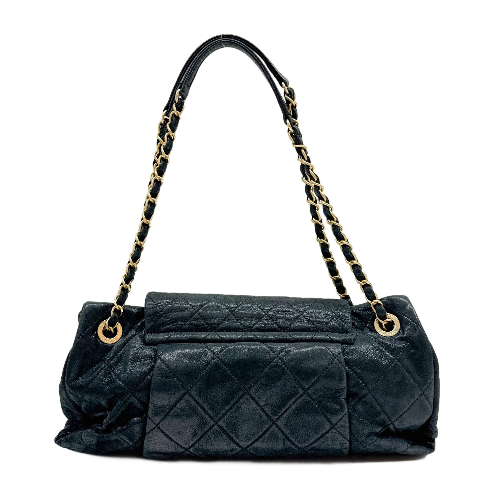 Matelasse Shiny Charcoal Chain Shoulder Bag - Image 2