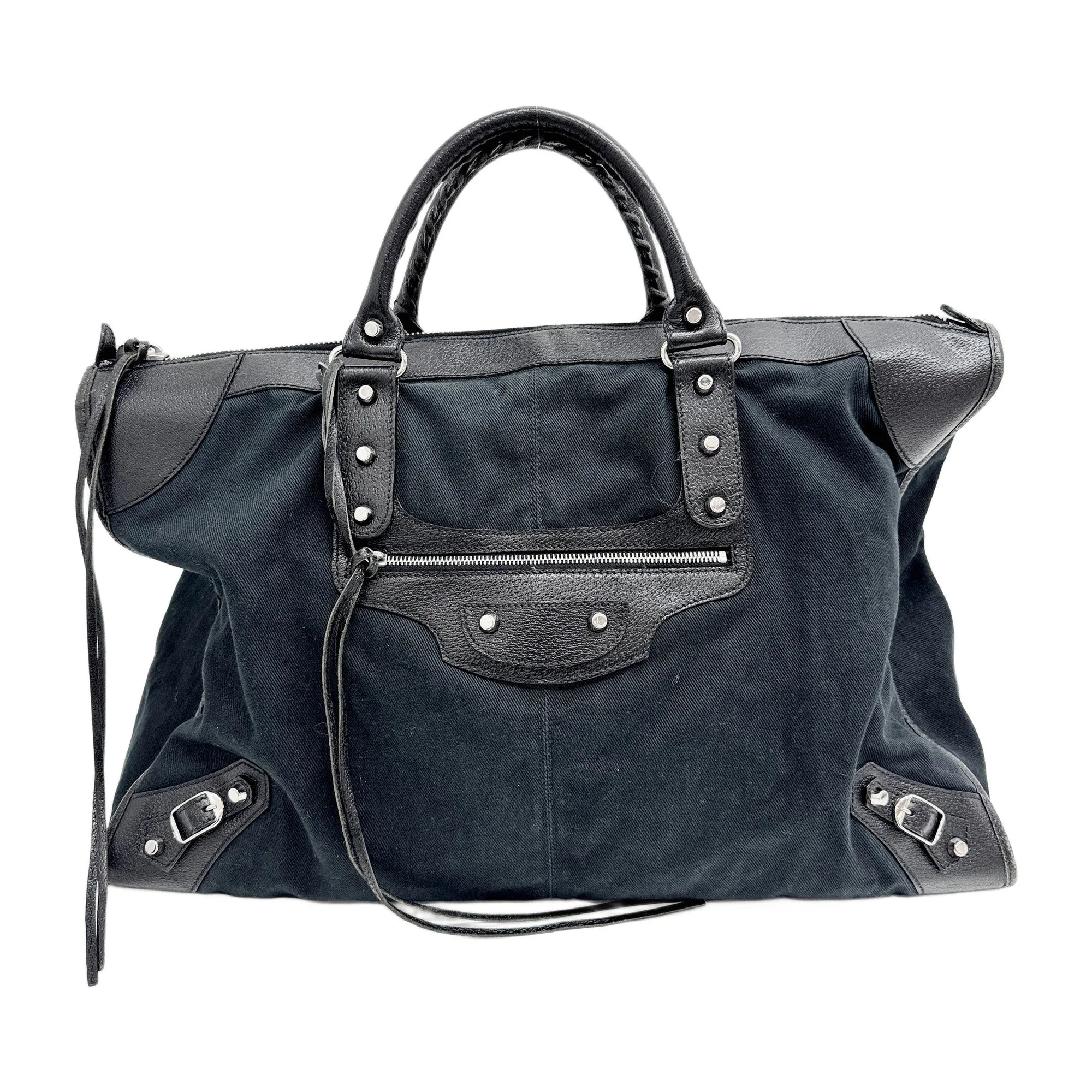 Maxi Black Canvas with Leather Details Handle Bag