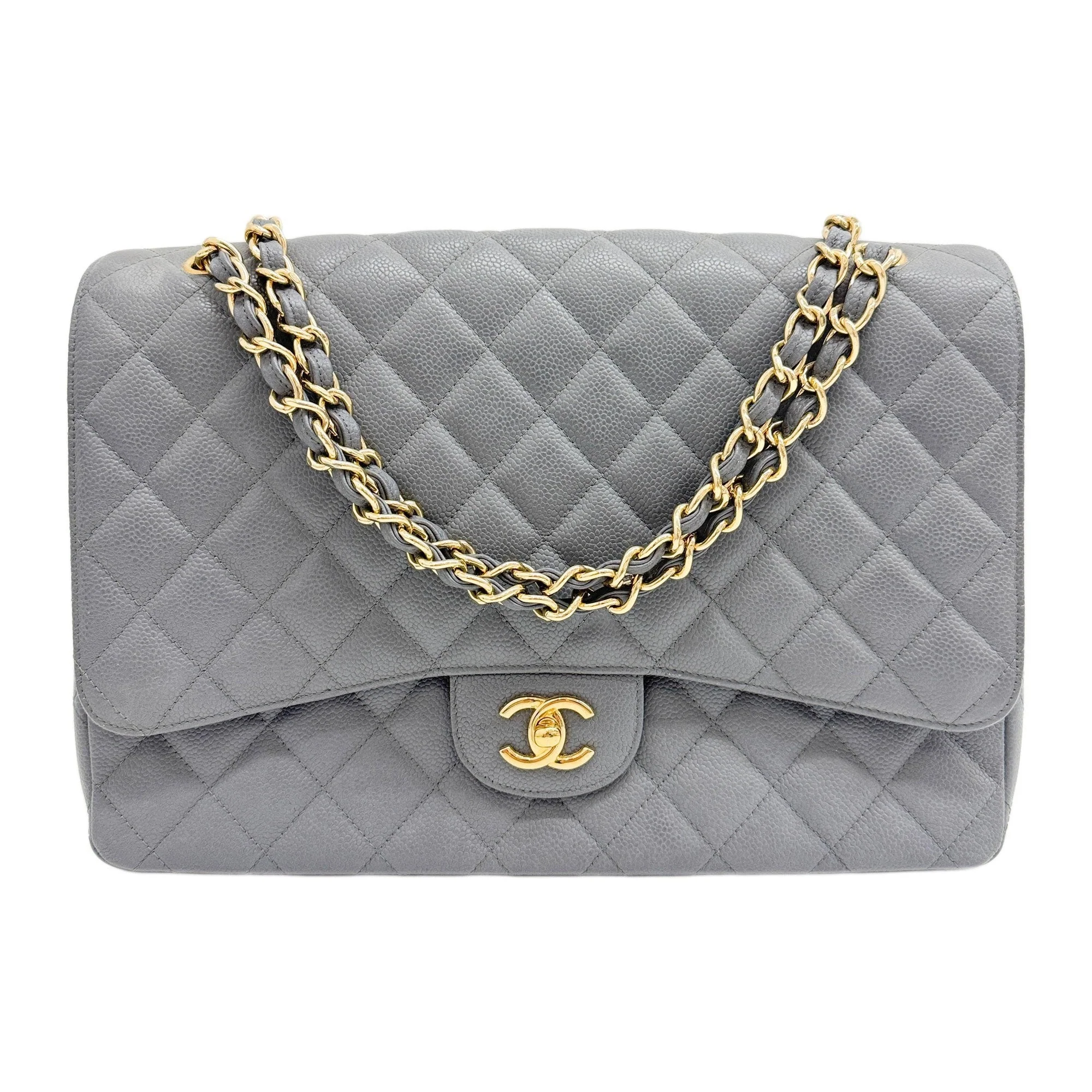 Maxi Classic Flap 2010-2011 Matelasse Gray Leather Shoulder Bag