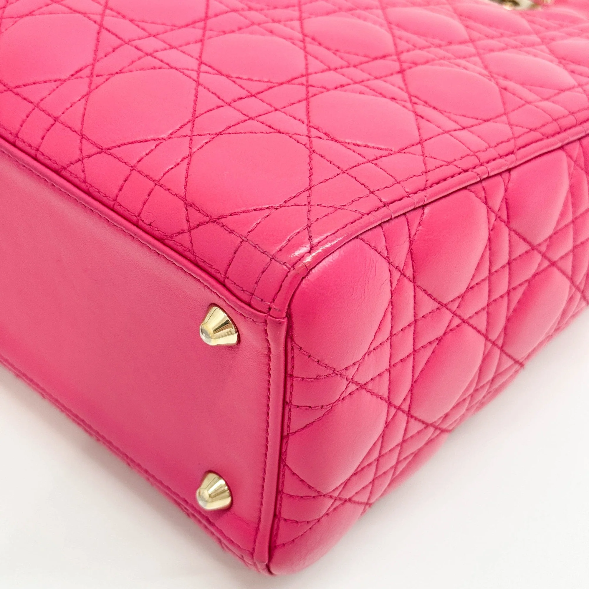 Medium Lady Dior Pink Cannage Leather Handle Bag - Image 11