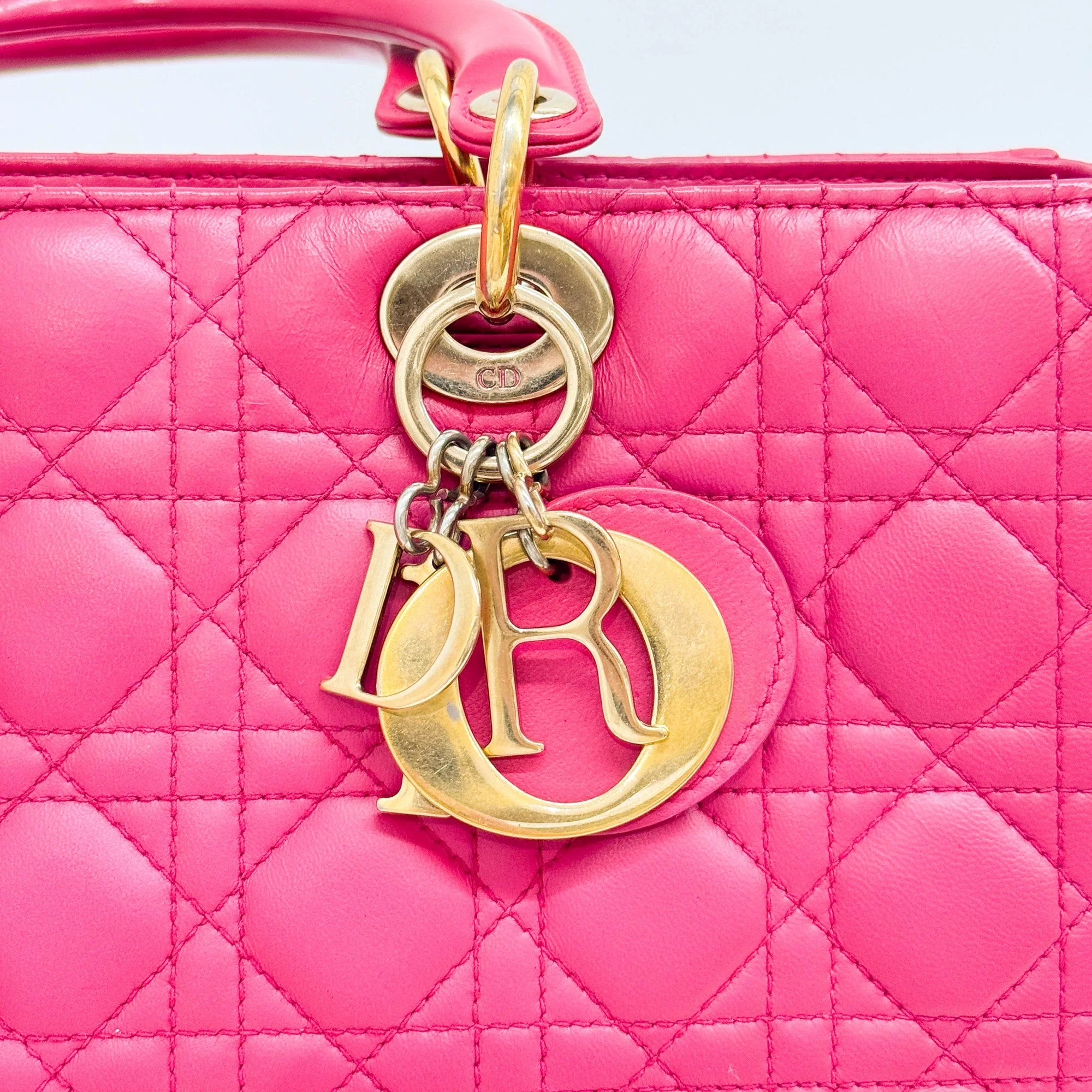 Medium Lady Dior Pink Cannage Leather Handle Bag - Image 12