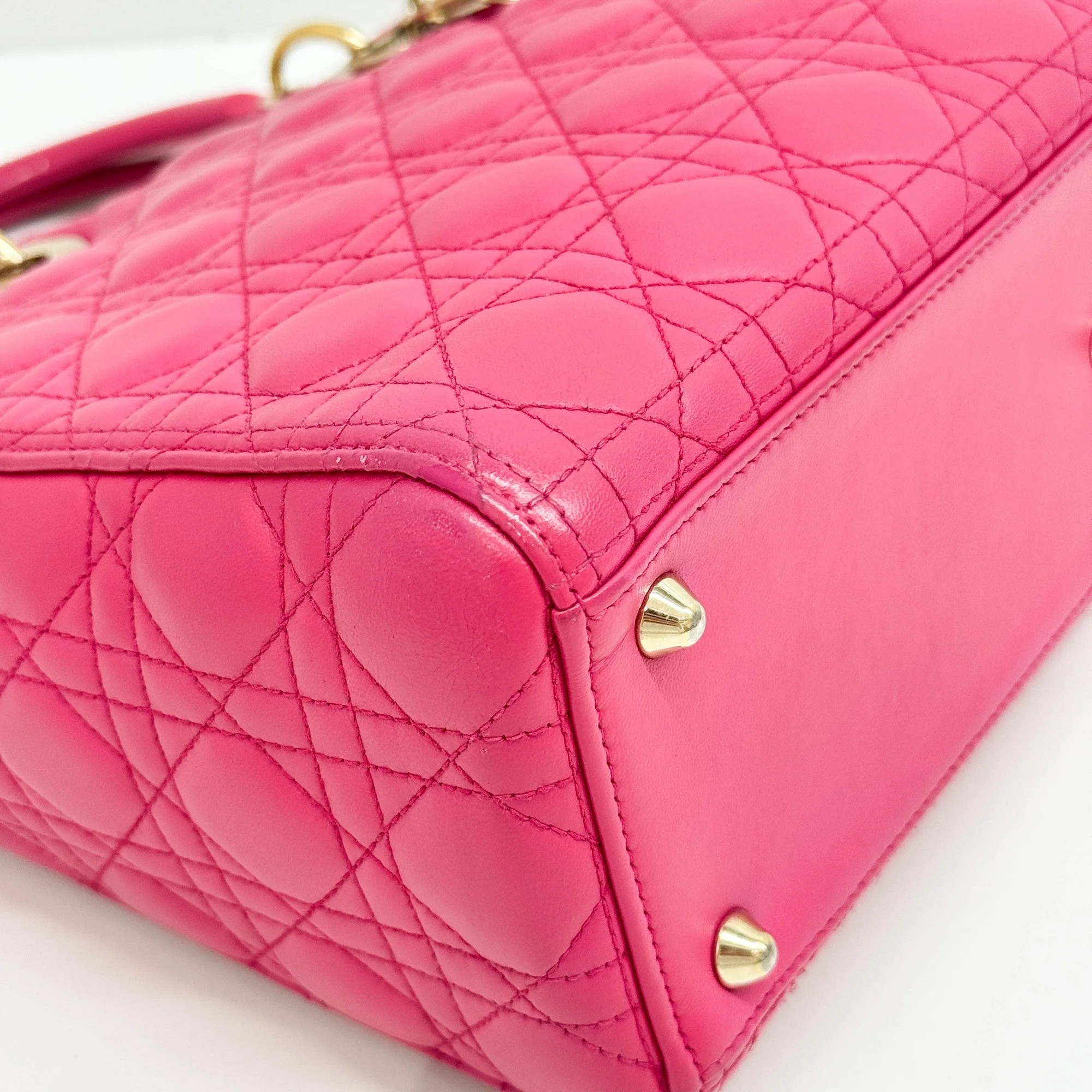 Medium Lady Dior Pink Cannage Leather Handle Bag - Image 8