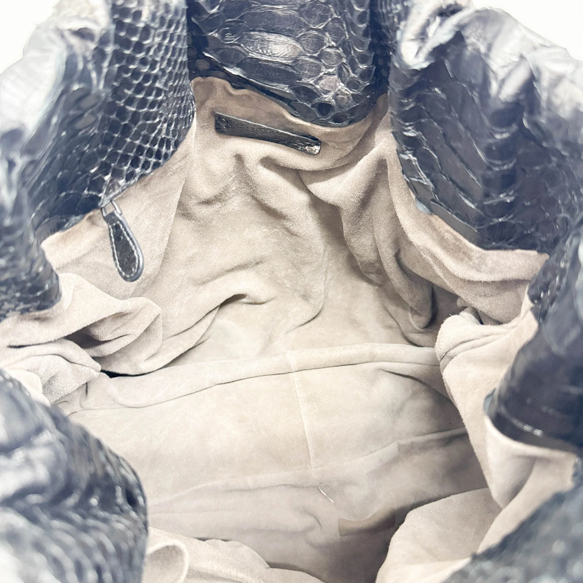 Metalic Grey Python Embossed Leather Shoulder Bag - Image 12