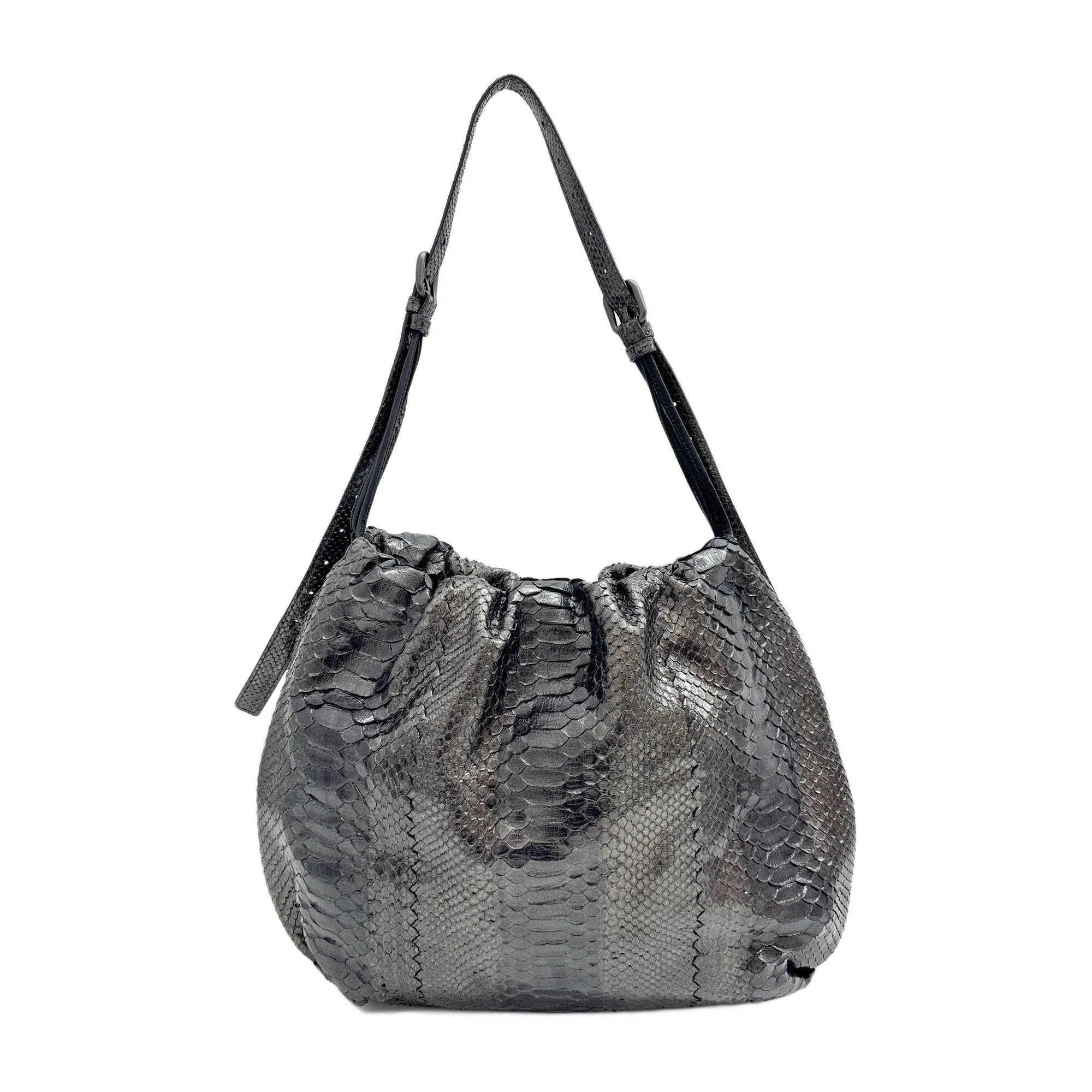 Metalic Grey Python Embossed Leather Shoulder Bag - Image 2