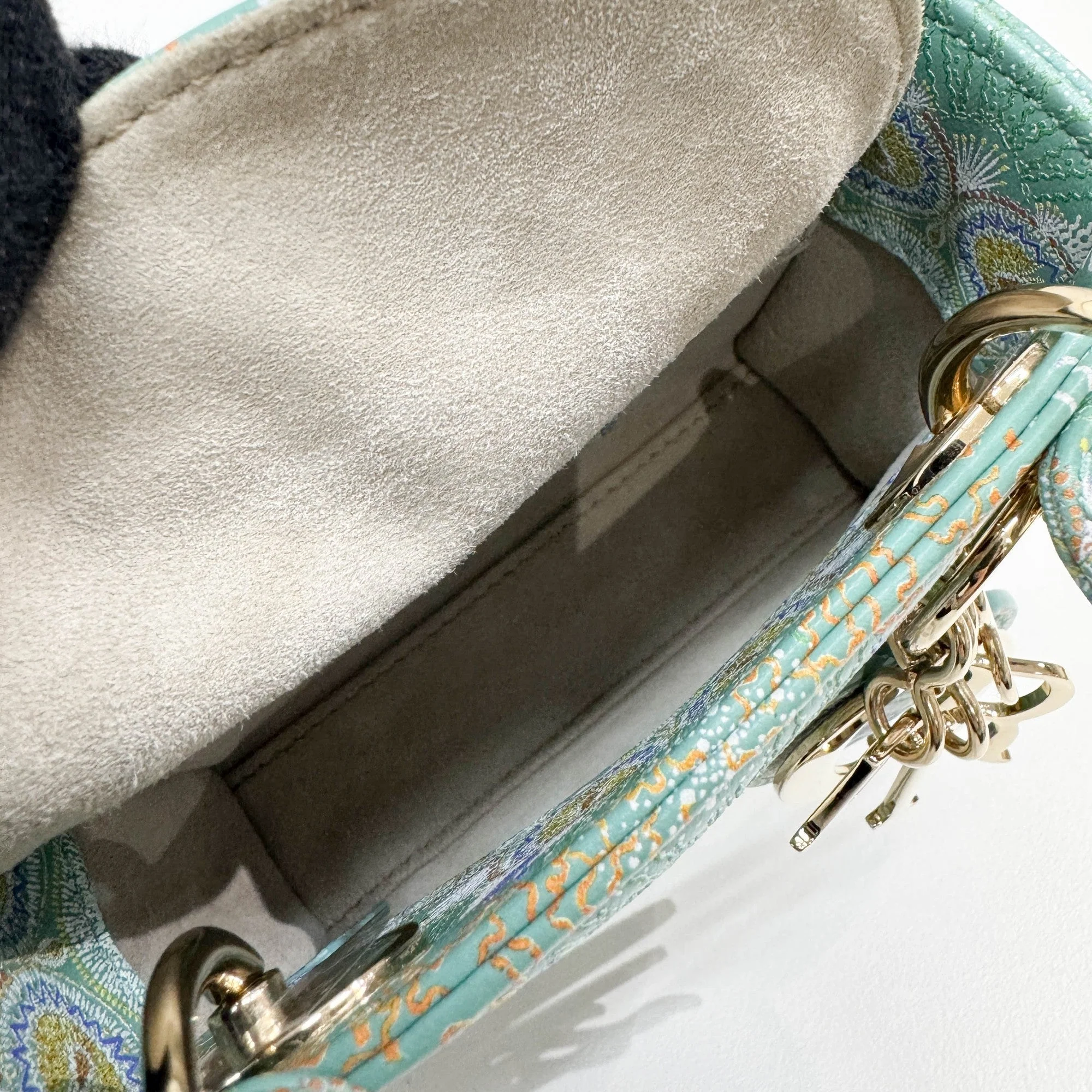 Micro Lady Dior Limited Edition Green "In Lights" Embroidered Calfskin Two-Way Bag - Image 15