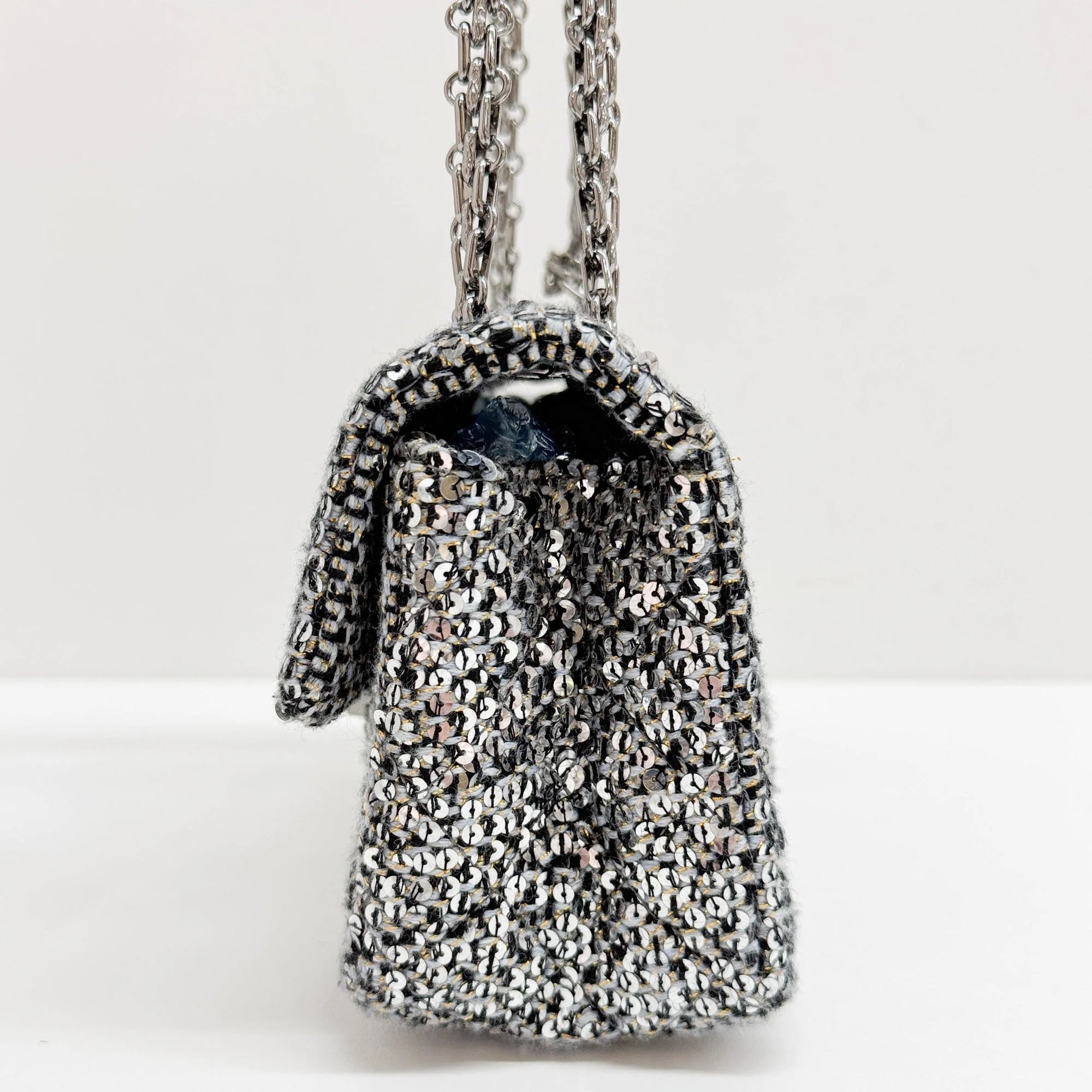 Mini 2.55 2020 Matelasse Silver & Black Sequined Tweed Shoulder Bag - Image 5