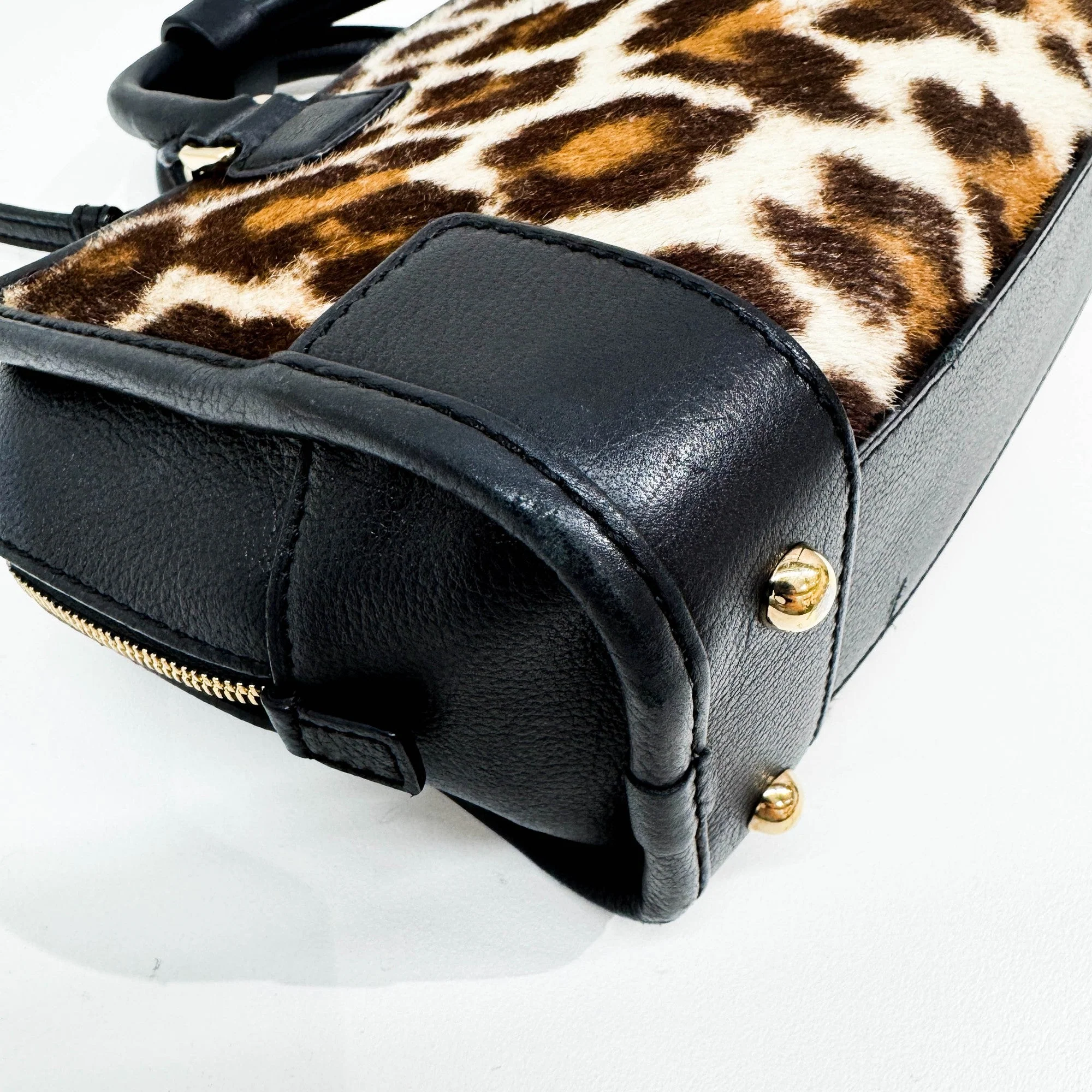 Mini Amazona Brown Leopard Print Pony Hair Two Way Bag - Image 10
