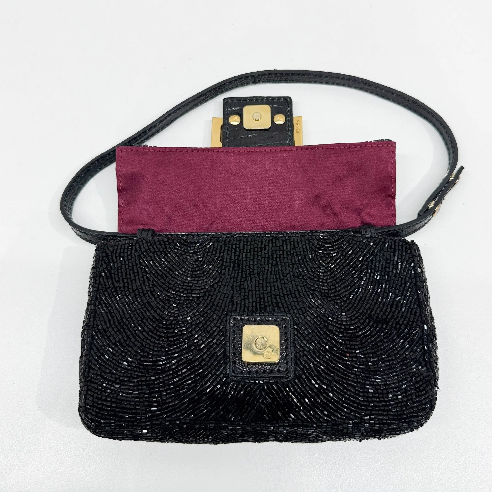 Mini Baguette Black Beaded Shoulder Bag - Image 17
