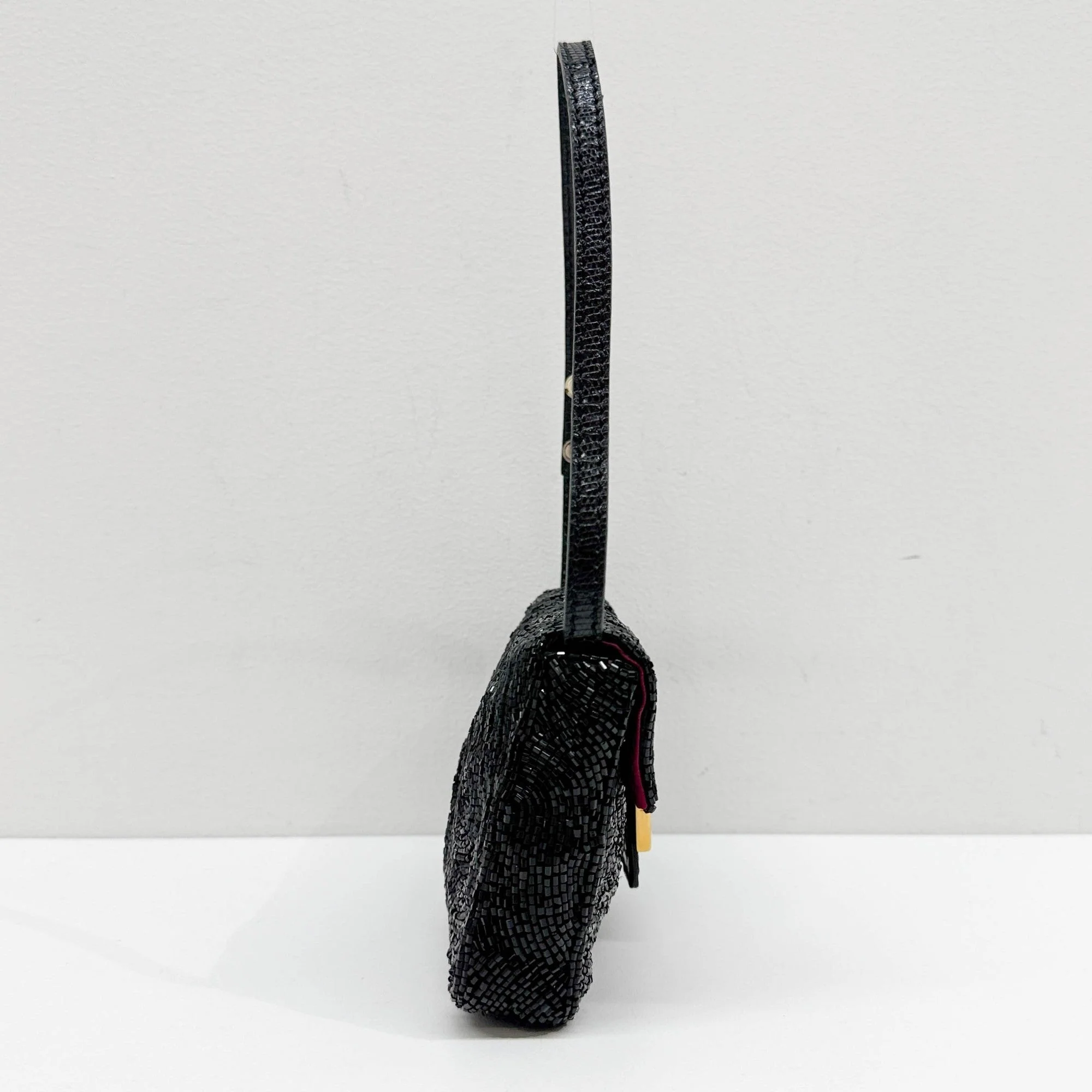 Mini Baguette Black Beaded Shoulder Bag - Image 5