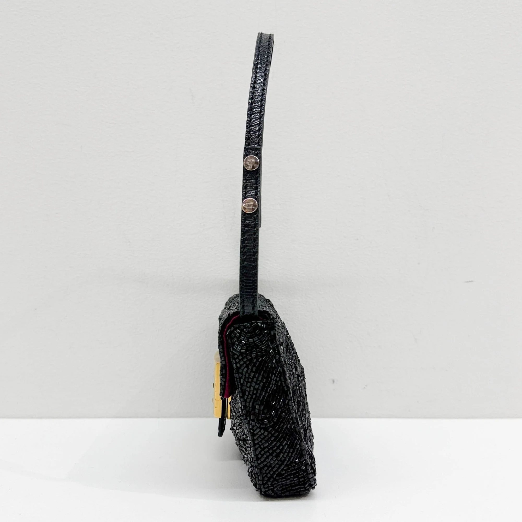 Mini Baguette Black Beaded Shoulder Bag - Image 6