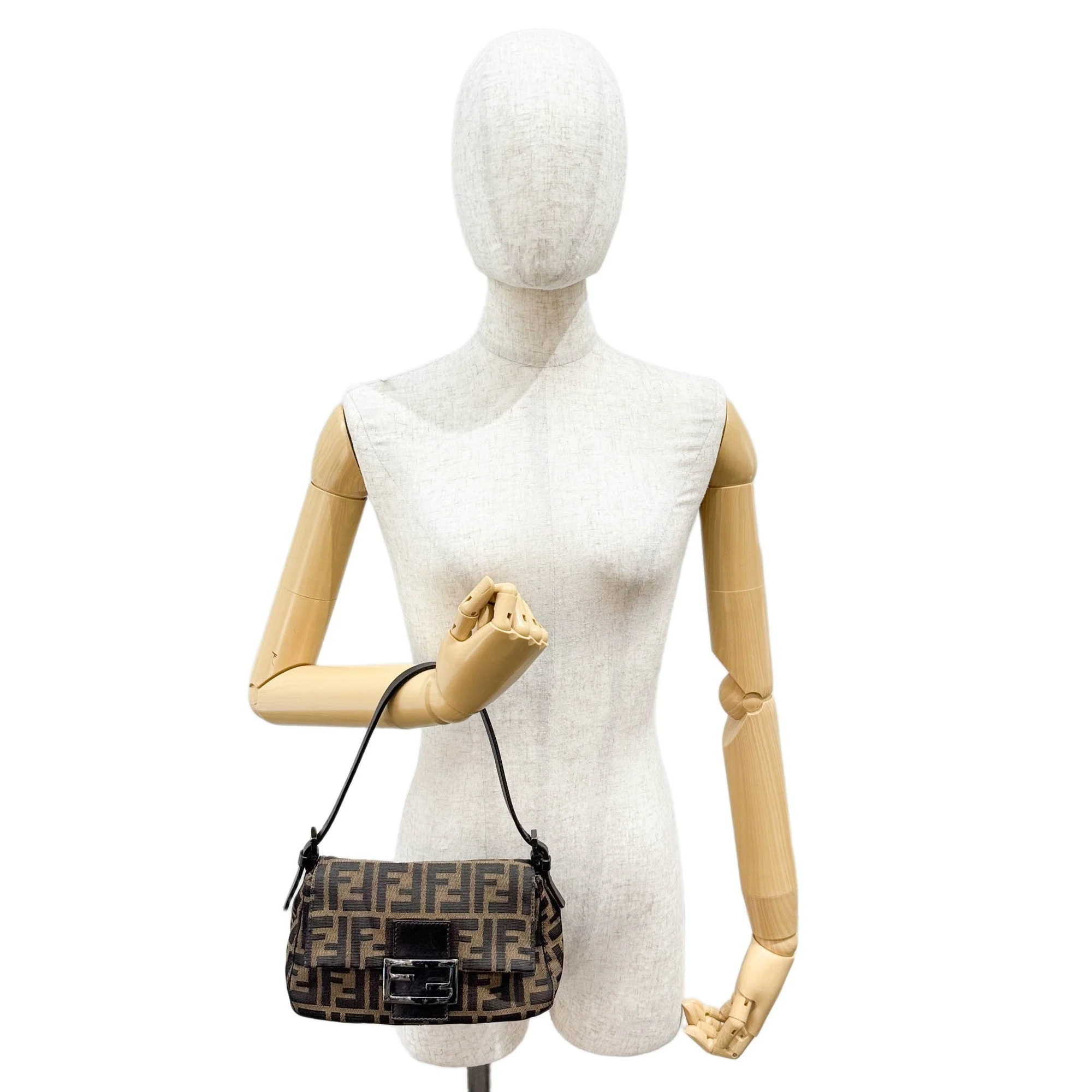 Mini Baguette Brown Zucca Canvas Shoulder Bag - Image 3