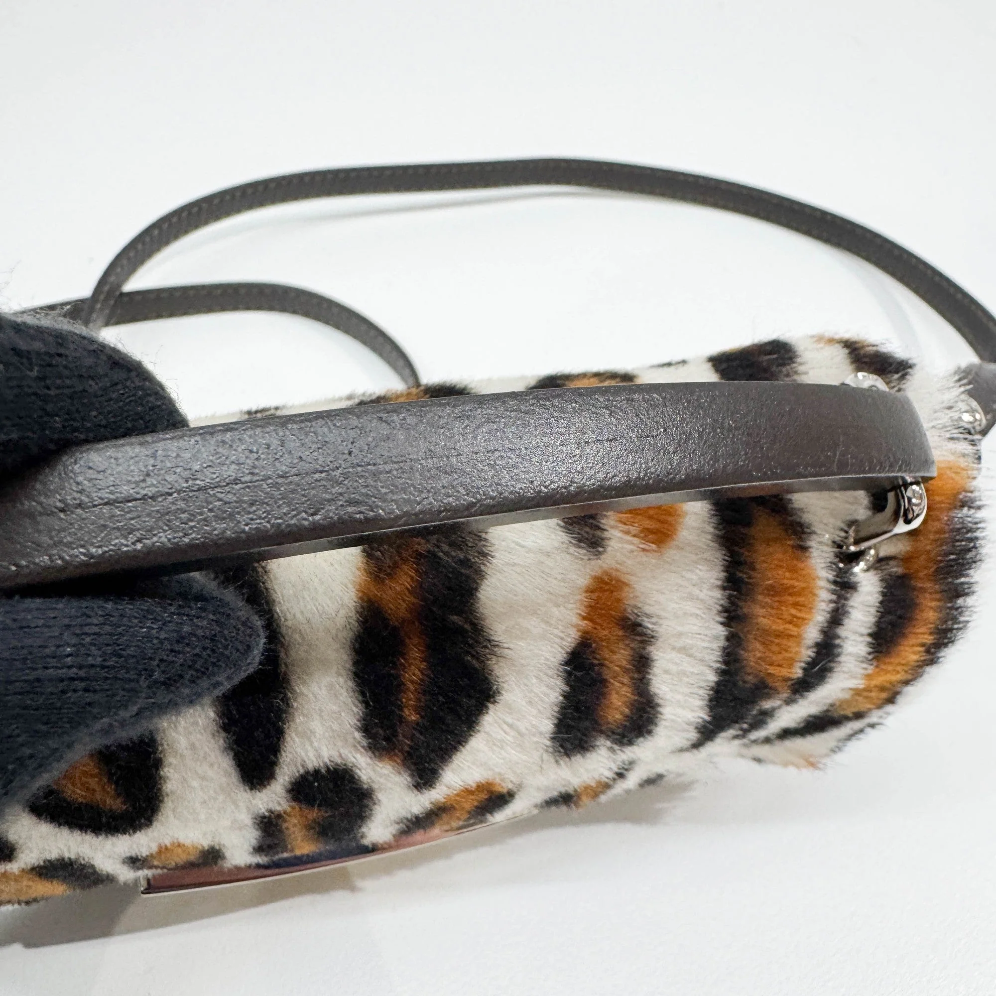 Mini Baguette White Leopard Print Pony Hair Two Way Bag - Image 10