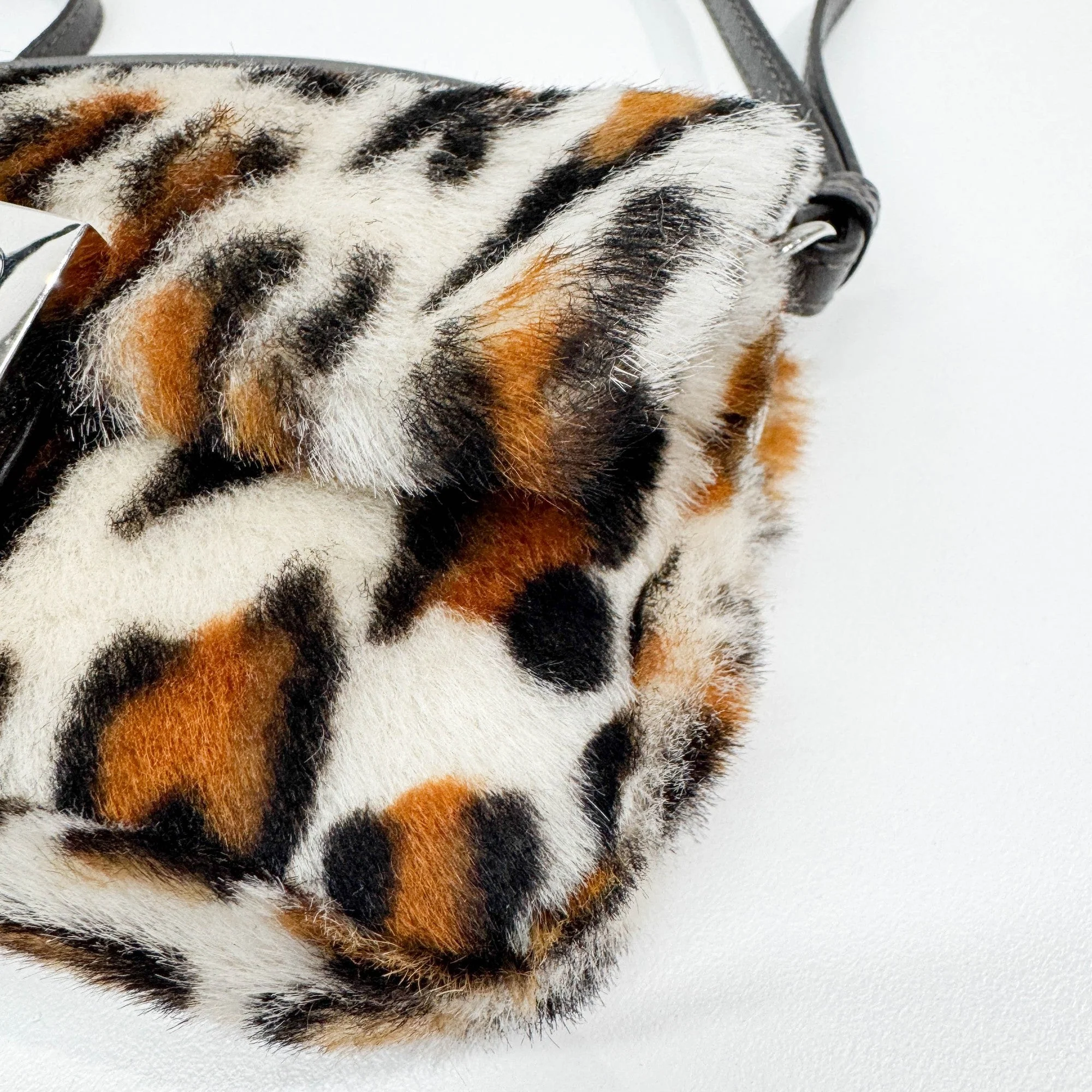 Mini Baguette White Leopard Print Pony Hair Two Way Bag - Image 13
