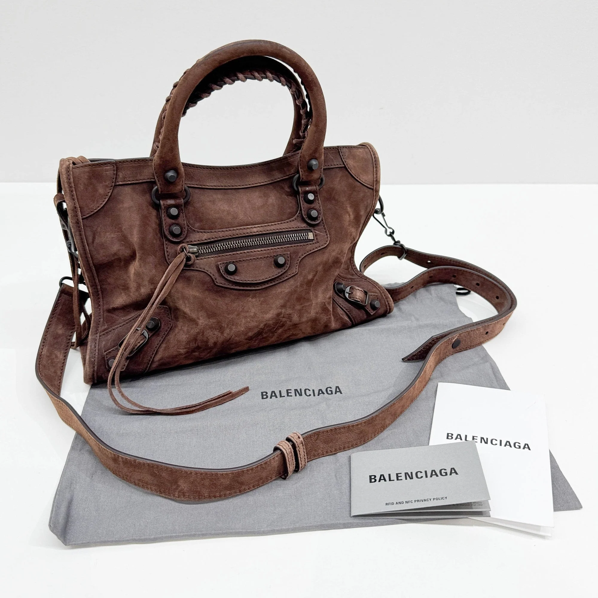 Mini City Brown Suede Handle Bag - Image 4