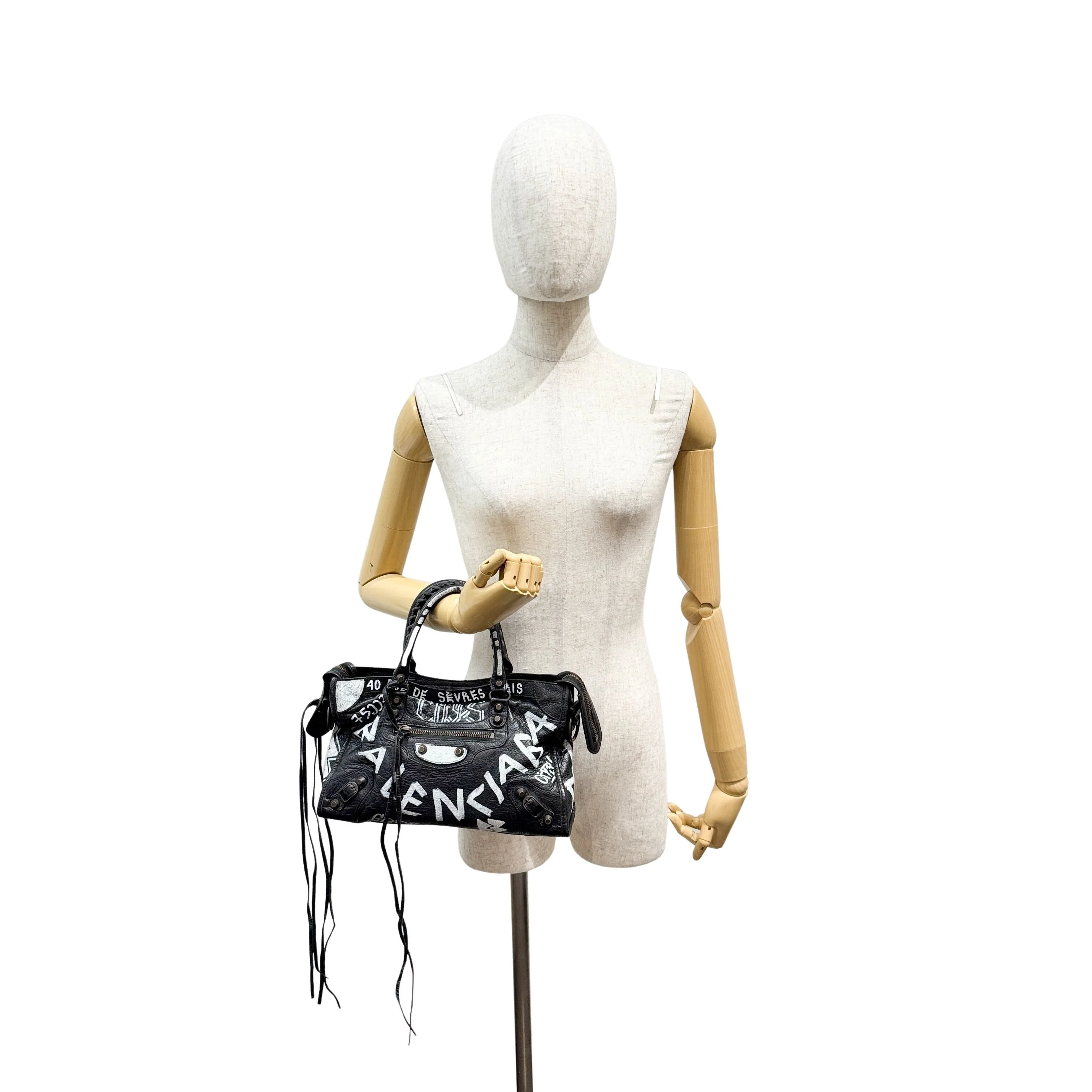 Mini City Graffiti Black Leather Hand Bag - Image 12
