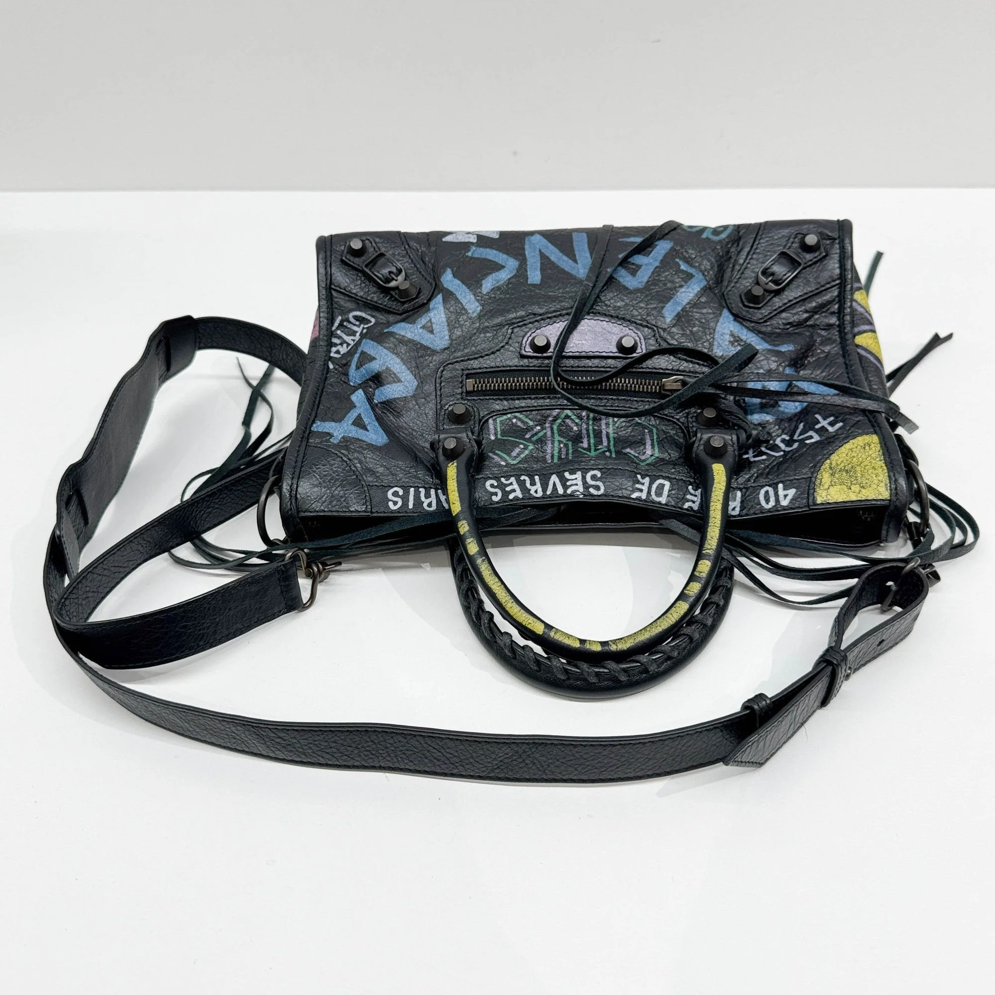 Mini City Graffiti Black Leather Two Way Bag - Image 7