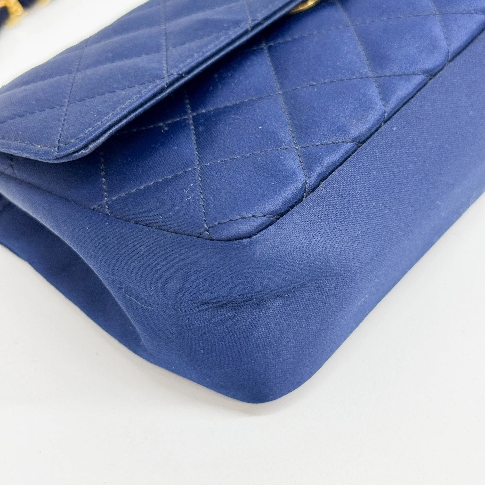 Mini Classic Flap 1986 Gold Hardware Blue Satin Shoulder Bag - Image 11