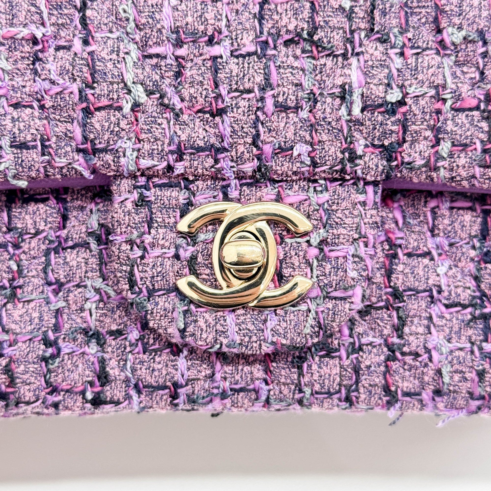 Mini Classic Flap 2021-2026 Matelasse Purple Tweed Shoulder Bag - Image 12