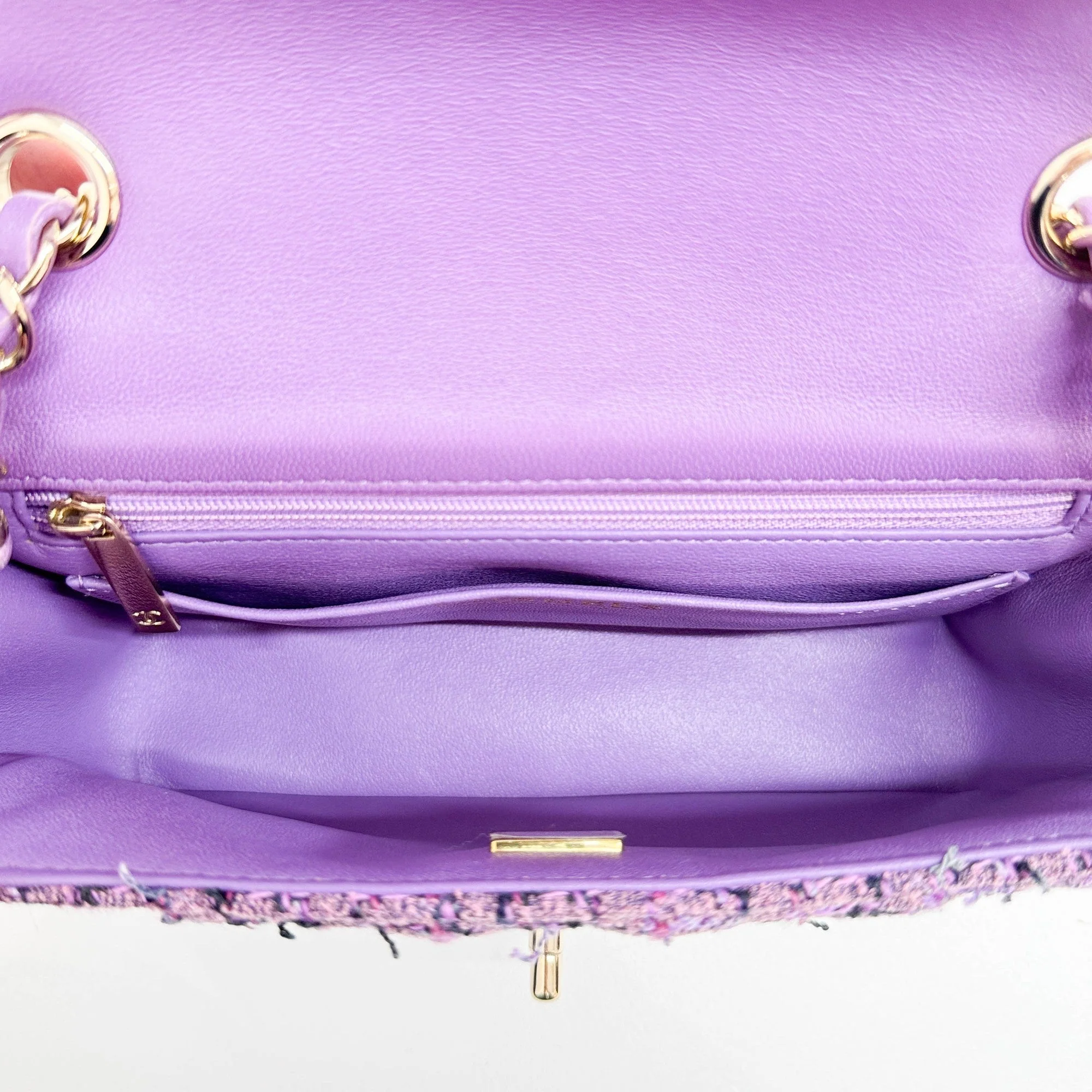 Mini Classic Flap 2021-2026 Matelasse Purple Tweed Shoulder Bag - Image 14