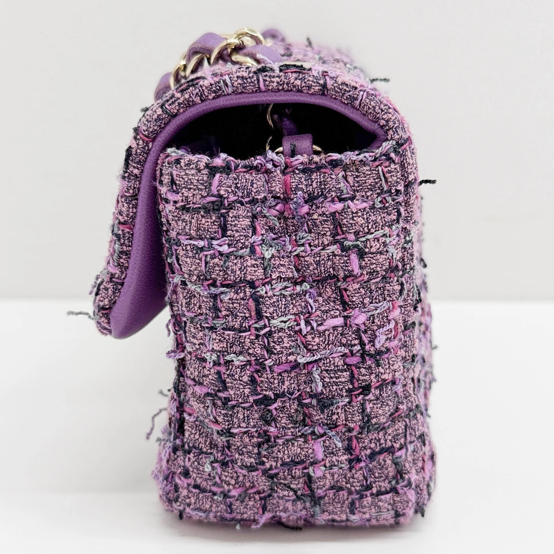 Mini Classic Flap 2021-2026 Matelasse Purple Tweed Shoulder Bag - Image 4