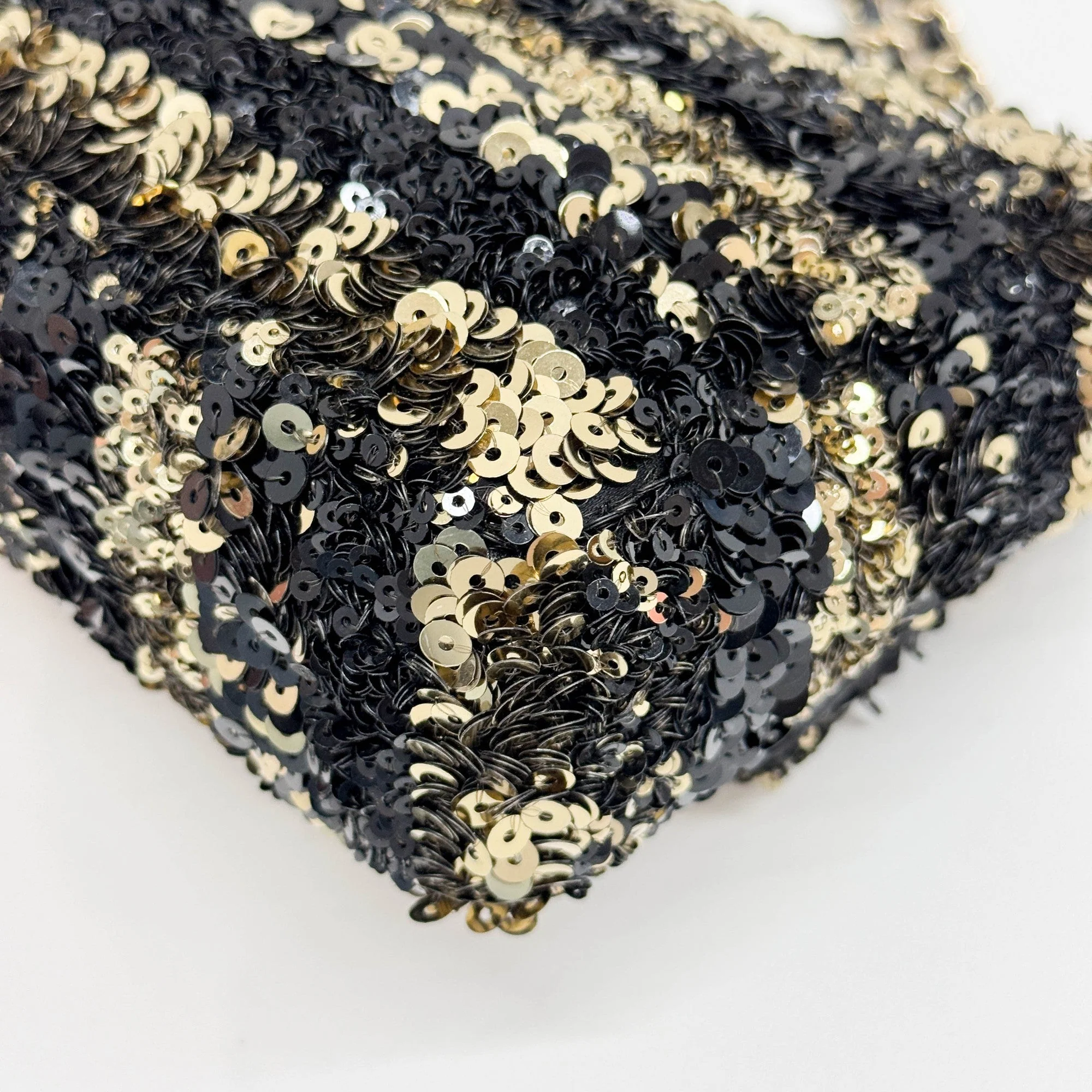 Mini Classic Flap Black and Gold Striped Sequin Shoulder Bag - Image 11