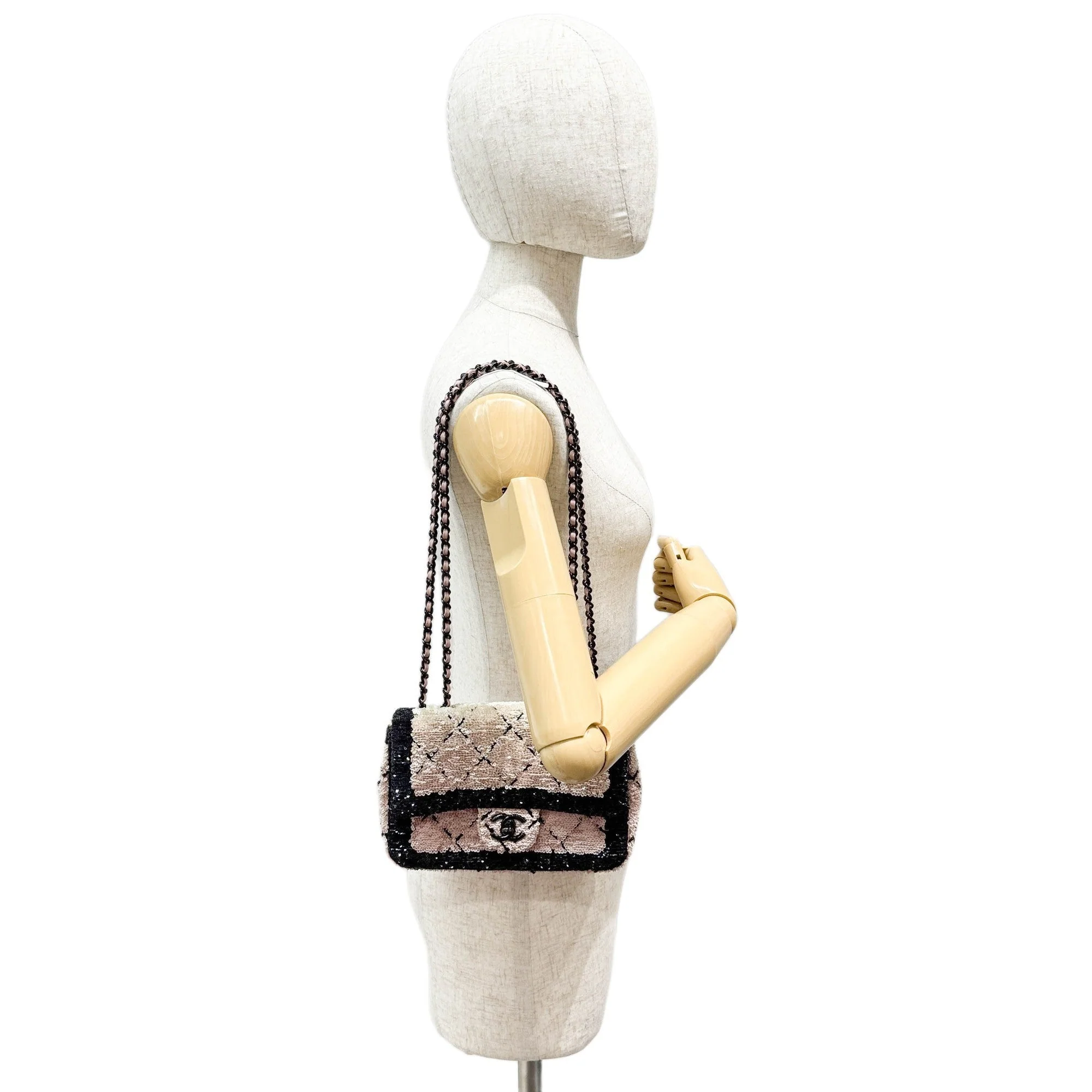Mini Classic Flap 2021-2026 Black Trim Matelasse Pink Sequin Shoulder Bag - Image 3