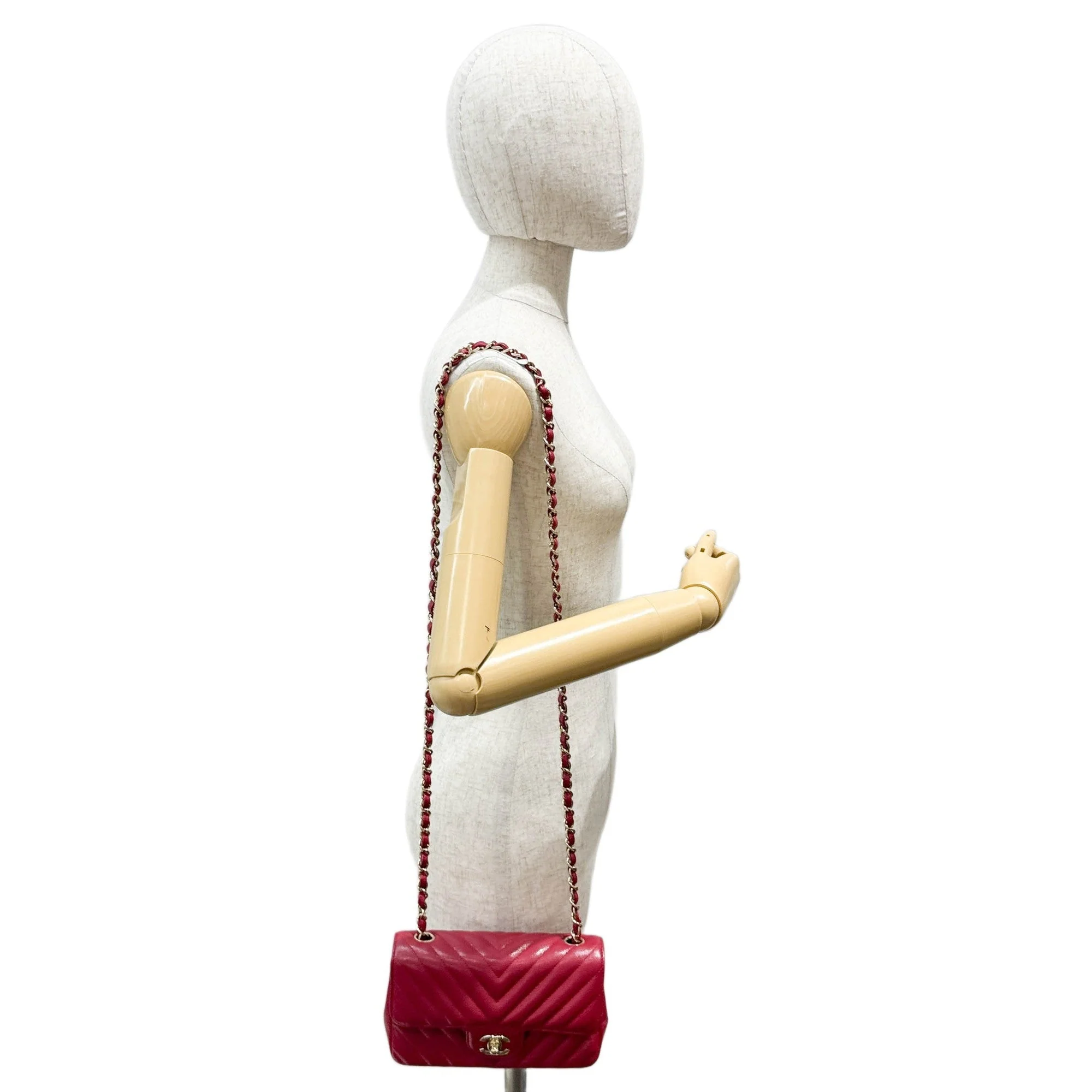 Mini Classic Flap 2018-2019 Chevron Red Leather Shoulder Bag - Image 3