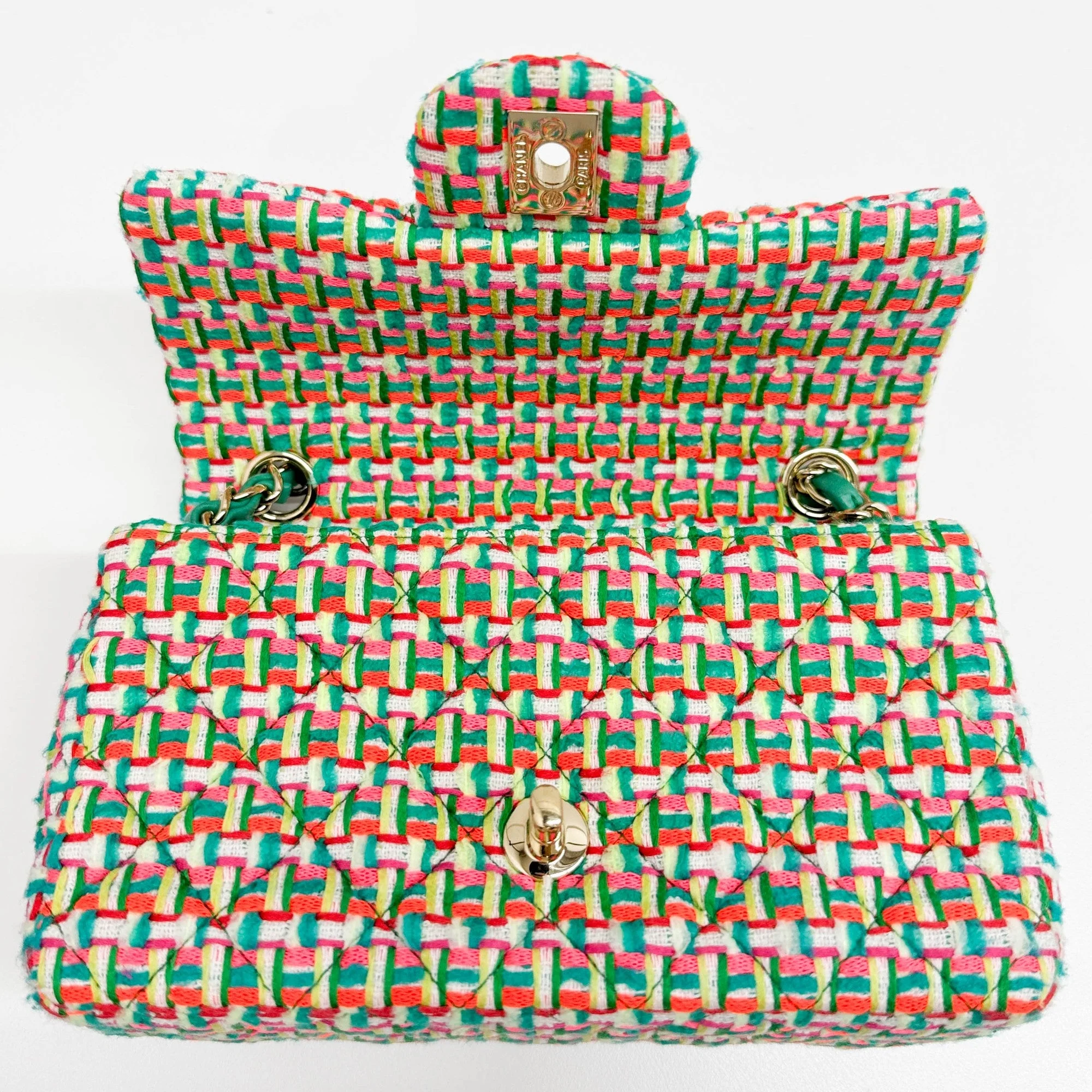 Mini Classic Flap 2015-2016 Matelasse Neon Multicolor Tweed Shoulder Bag - Image 16