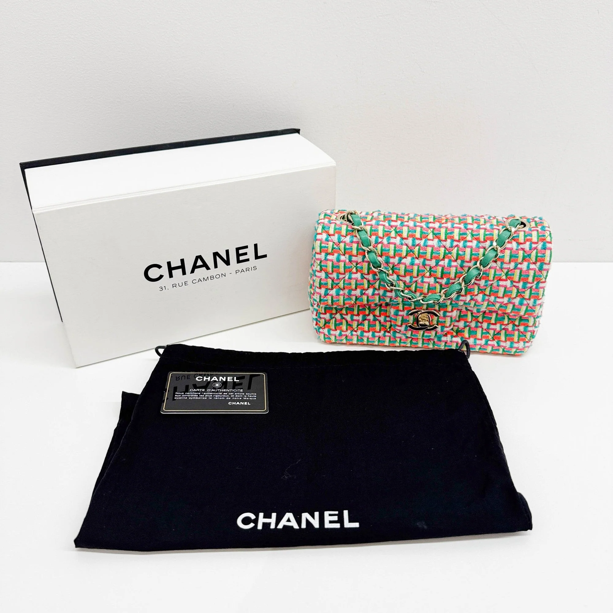 Mini Classic Flap 2015-2016 Matelasse Neon Multicolor Tweed Shoulder Bag - Image 4
