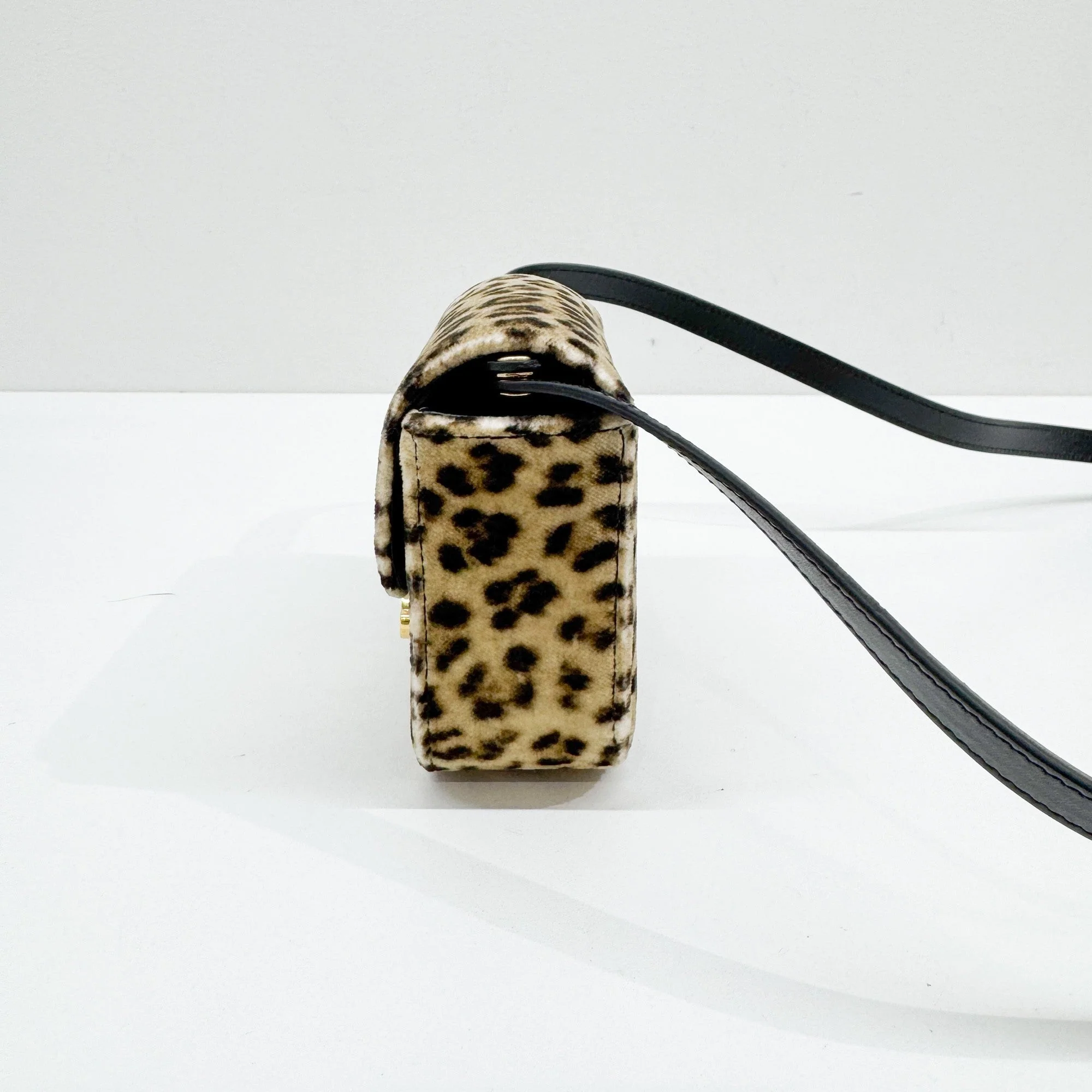 Mini Claude Brown Leopard Print Velvet Crossbody Bag - Image 5