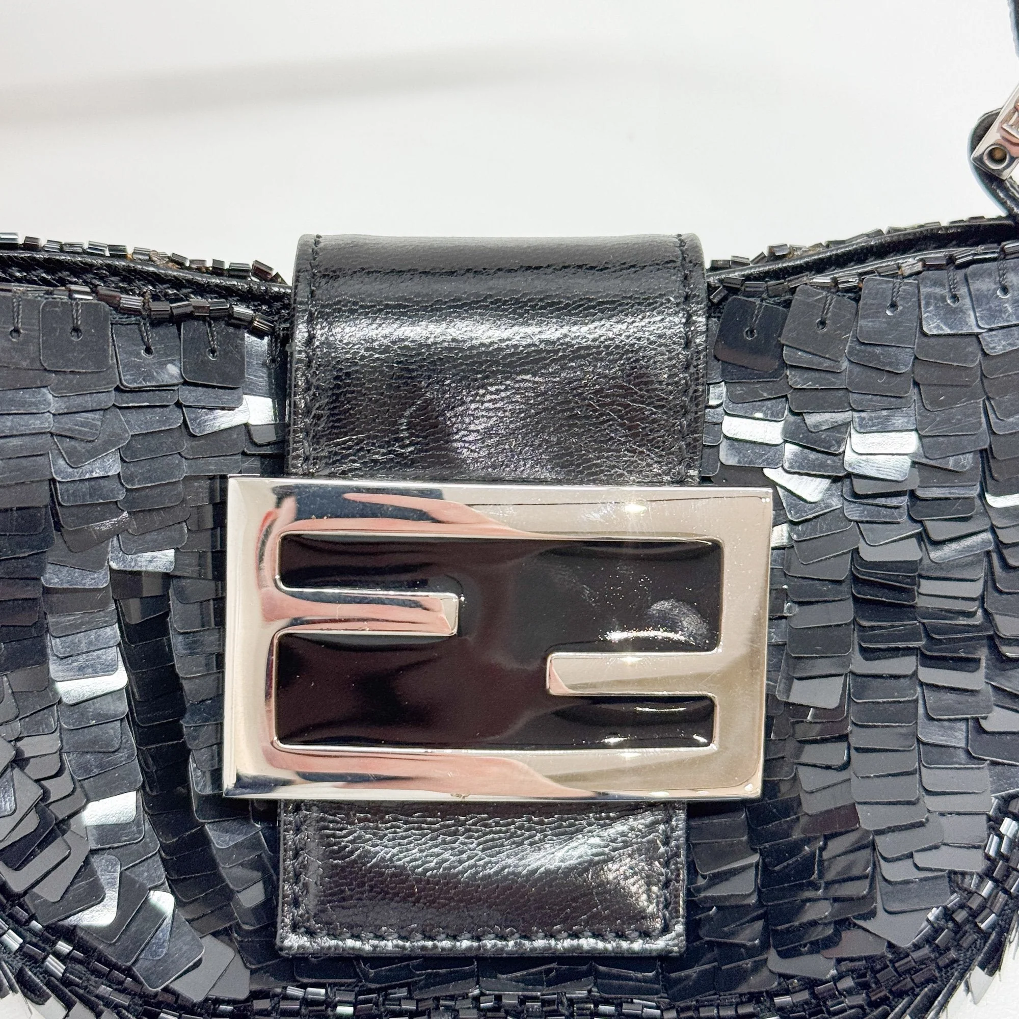Mini Croissant Black Sequin Hand Bag - Image 13