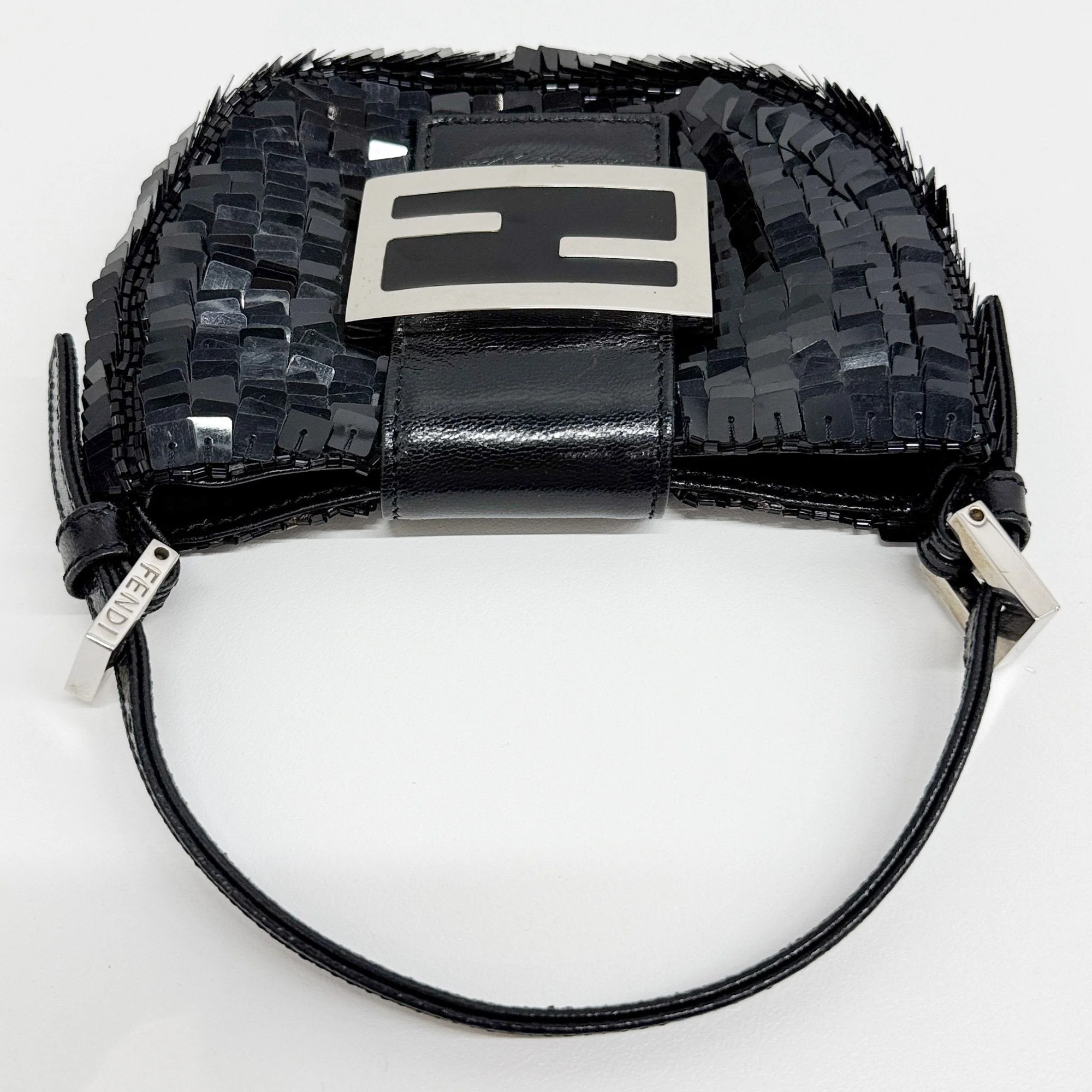 Mini Croissant Black Sequin Hand Bag - Image 6