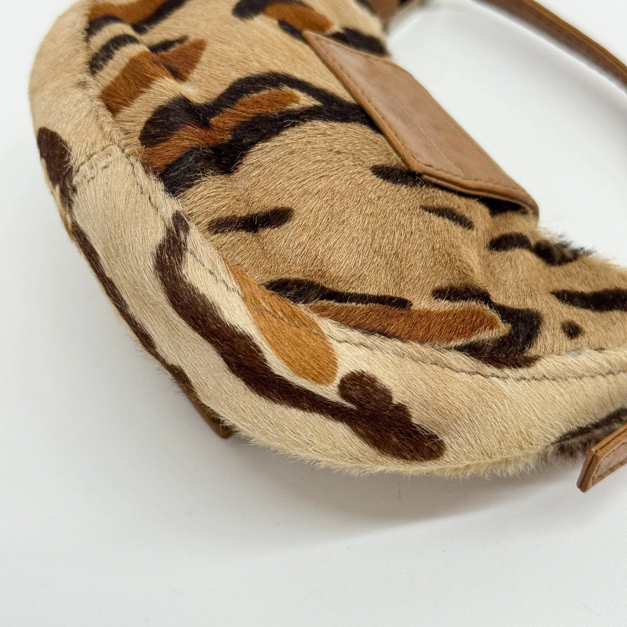 Mini Croissant Brown Leopard Print Pony Hair Hand Bag - Image 11