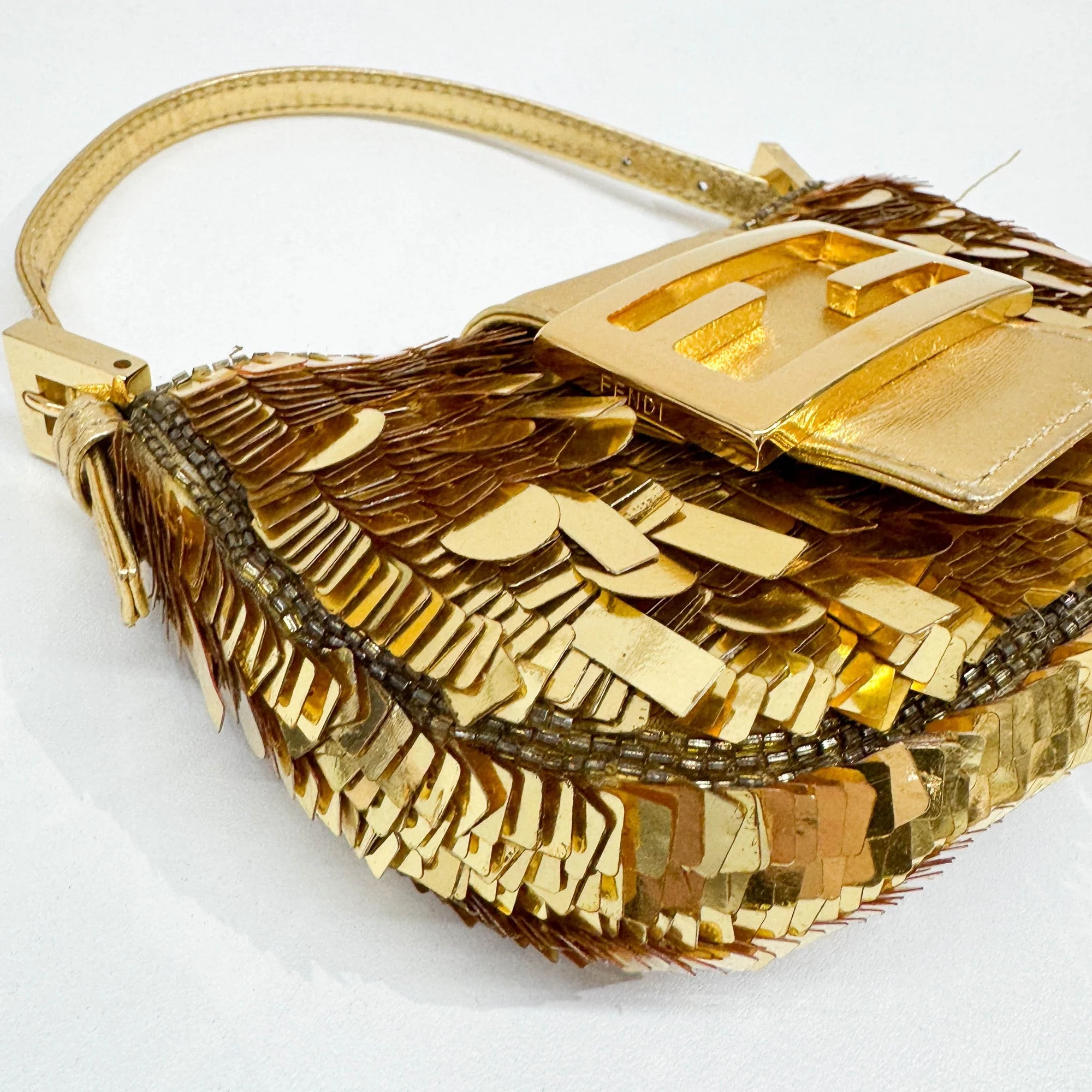 Mini Croissant Gold Sequins Hand Bag - Image 9
