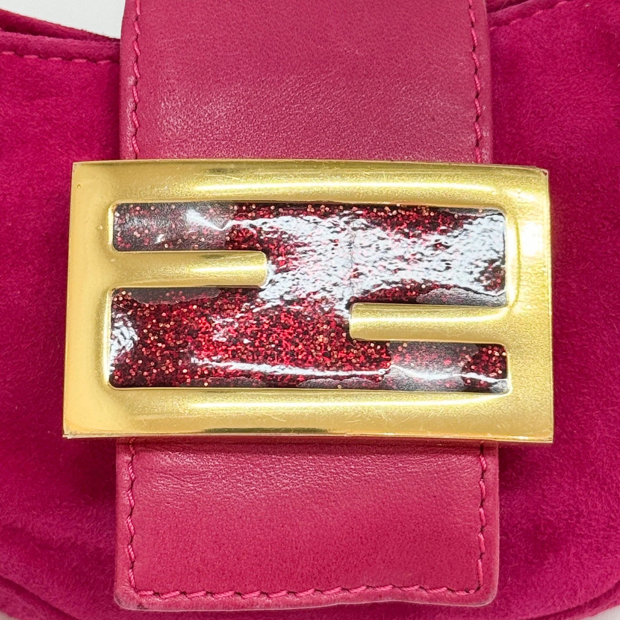 Mini Croissant Hot Pink Suede Hand Bag - Image 11