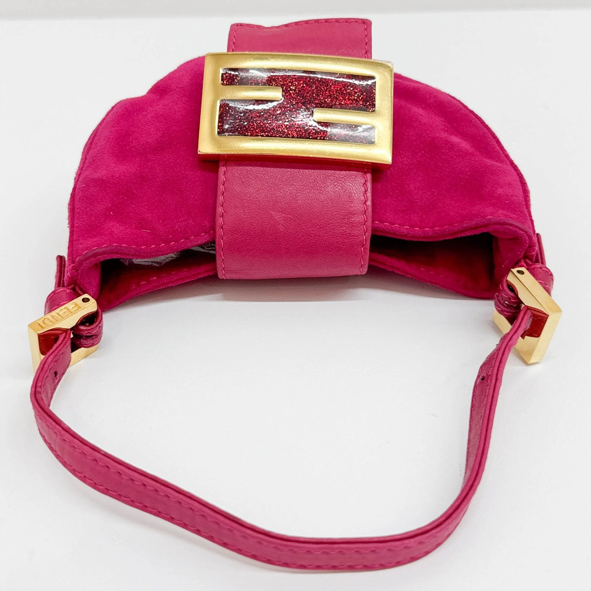 Mini Croissant Hot Pink Suede Hand Bag - Image 5