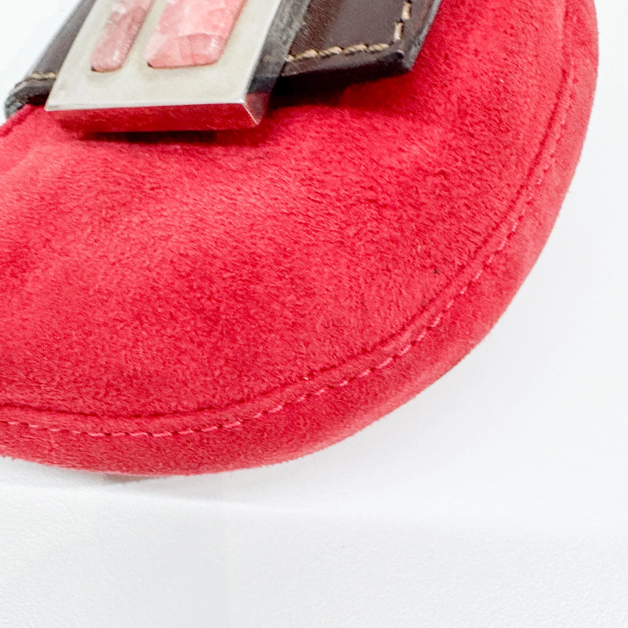 Mini Croissant Red Suede Hand Bag - Image 11