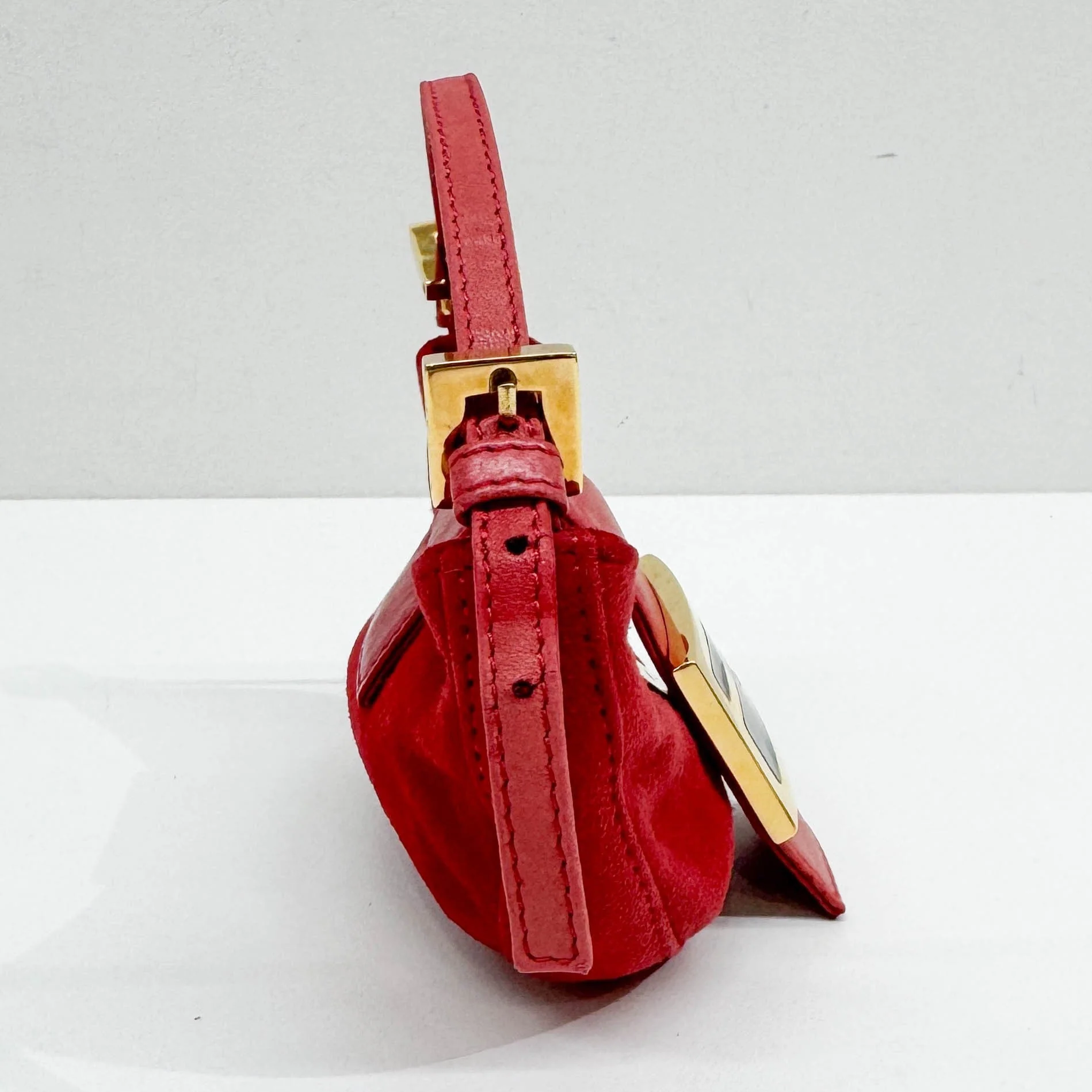 Mini Croissant Red Suede Hand Bag - Image 5