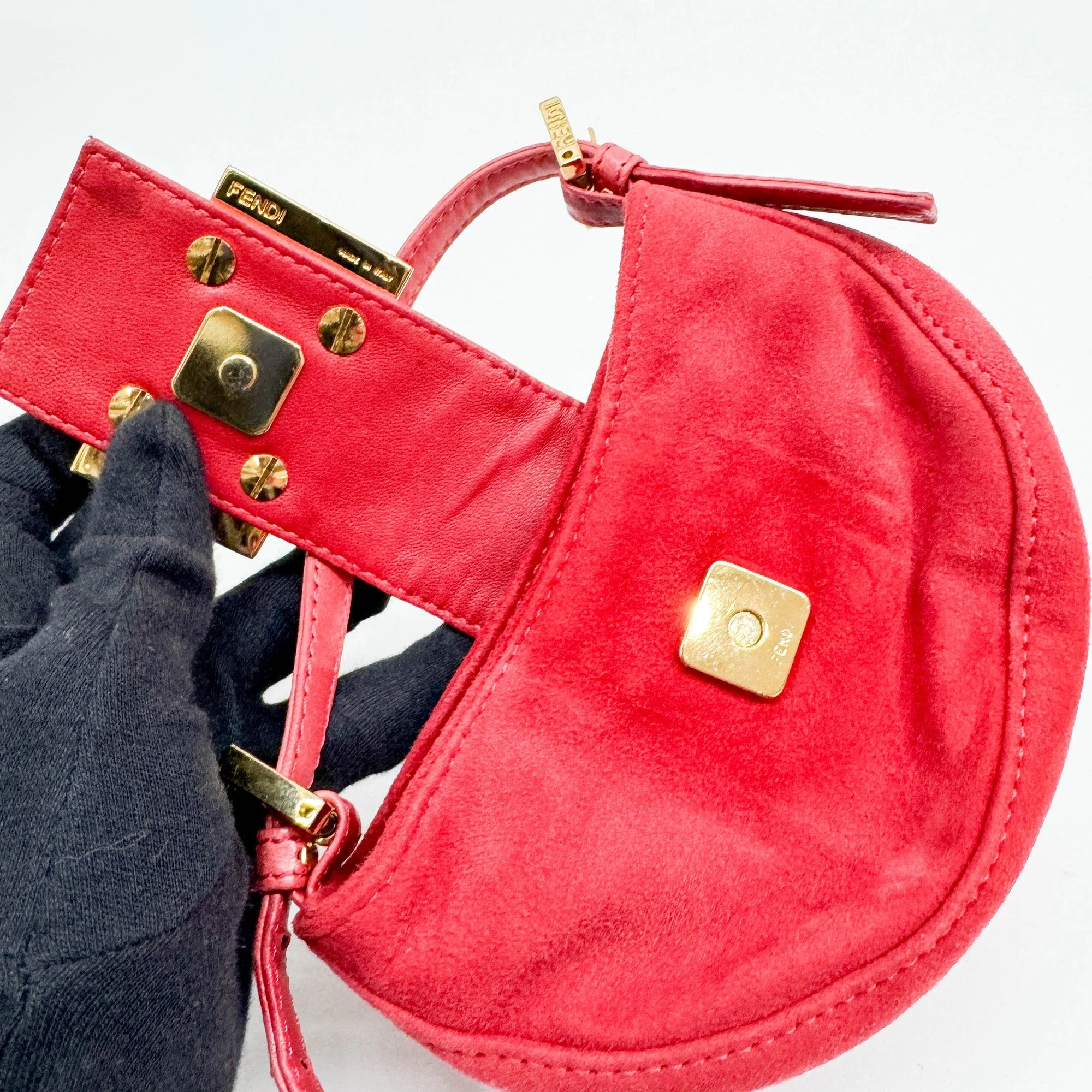 Mini Croissant Red Suede Hand Bag - Image 7