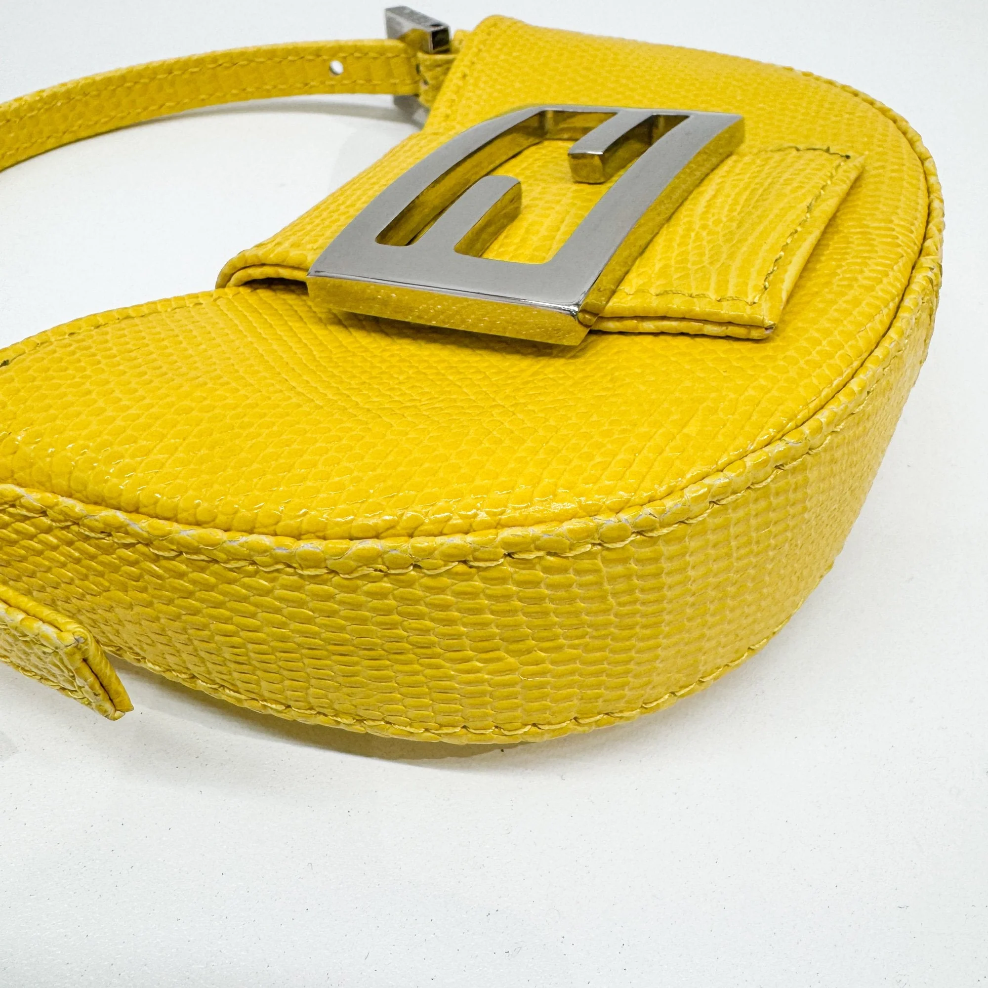 Mini Croissant Yellow Lizzard Embossed Leather Hand Bag - Image 10
