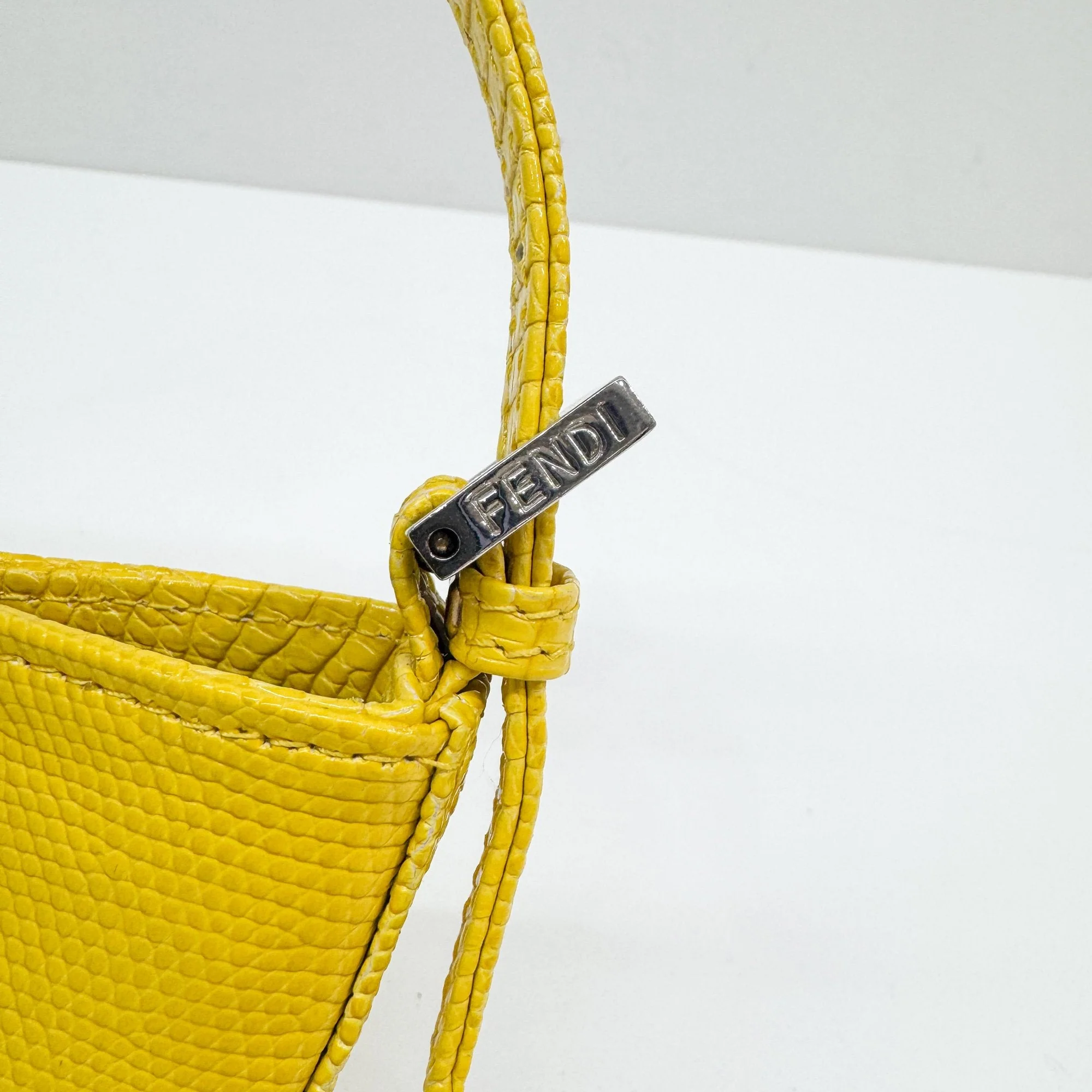 Mini Croissant Yellow Lizzard Embossed Leather Hand Bag - Image 14